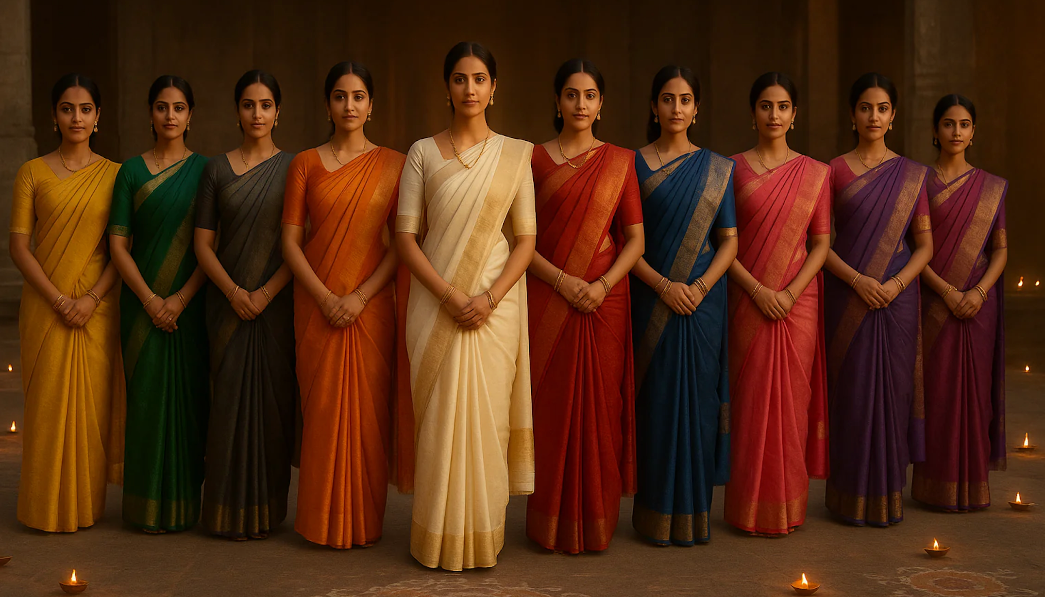 Navratri Draped in Silk: The Symbolism of 9 Colors in Kanjivaram Sarees