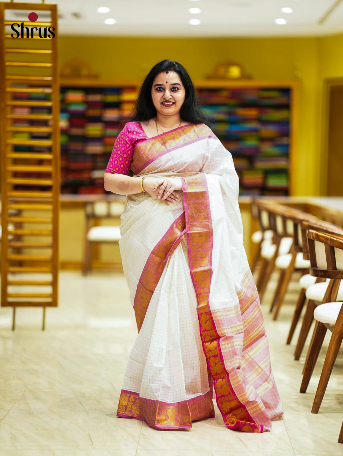 White & Pink - Sungudi Cotton Saree - Shop on Shrus.com