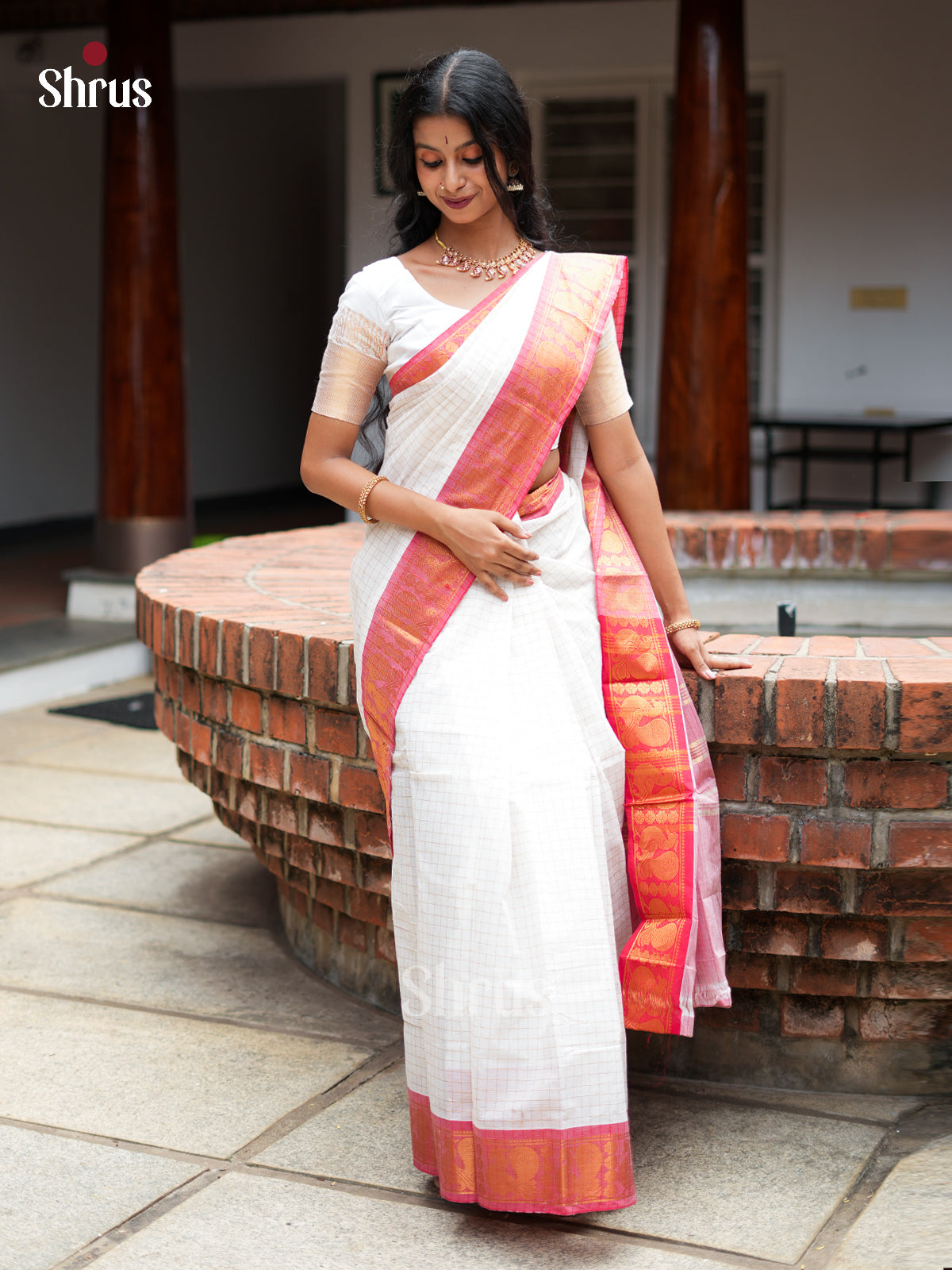 White - Sungudi Cotton Saree - Shop on Shrus.com