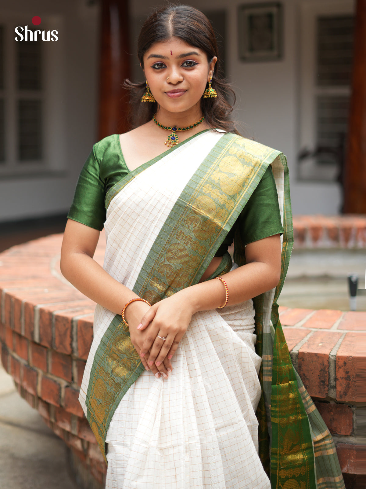 White & Green - Sungudi Cotton Saree - Shop on Shrus.com