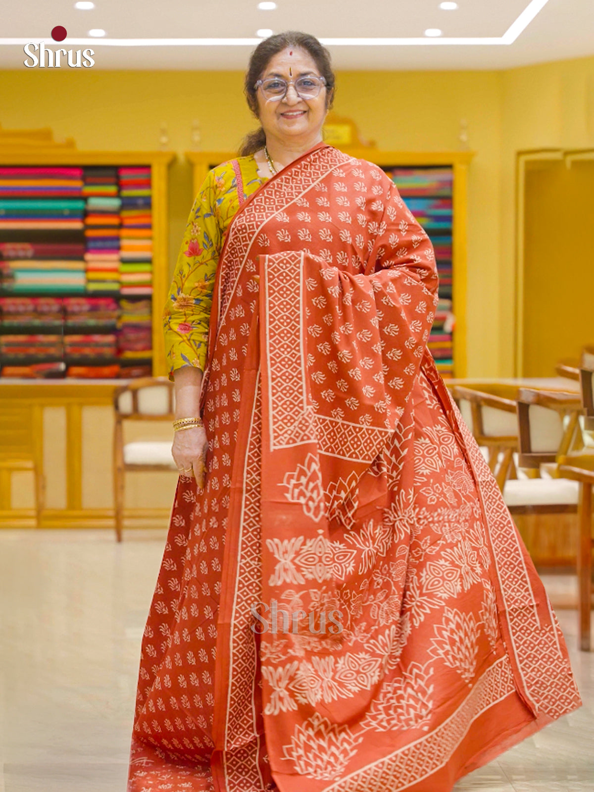 Orange - Jaipur cotton Saree - EES19010