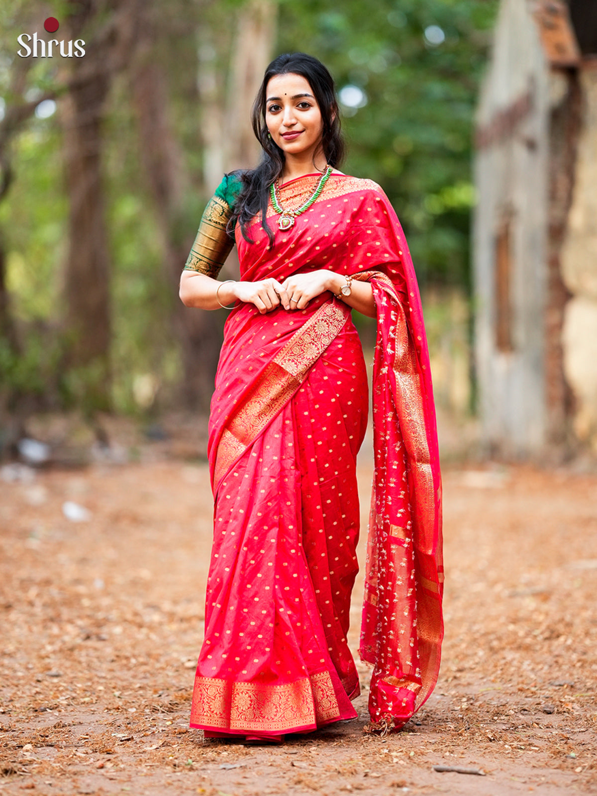 Red- Semi Rawsilk Saree - Shop on Shrus.com
