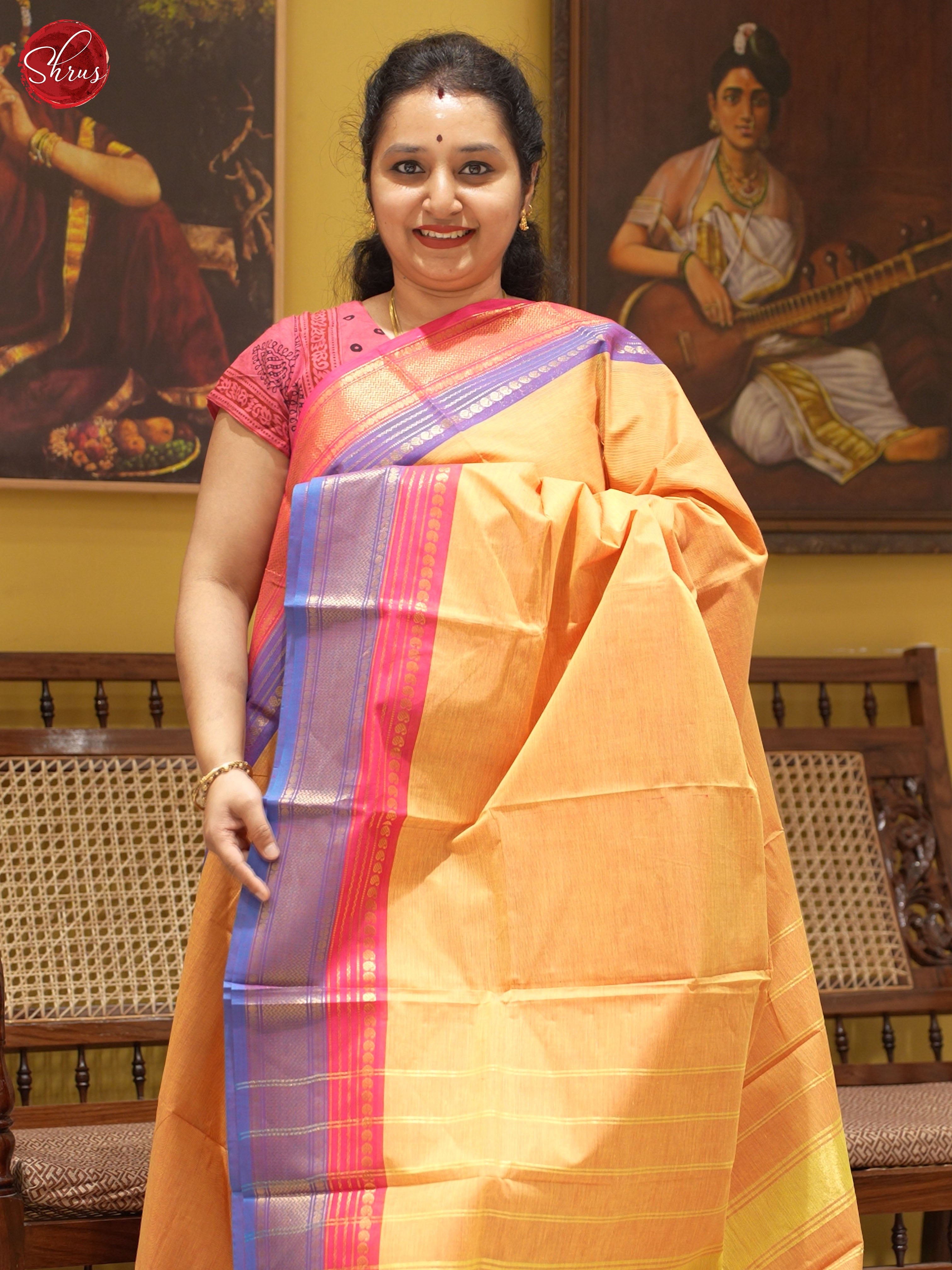 Orange & Blue - Chettinad Cotton Saree - Shop on ShrusEternity.com
