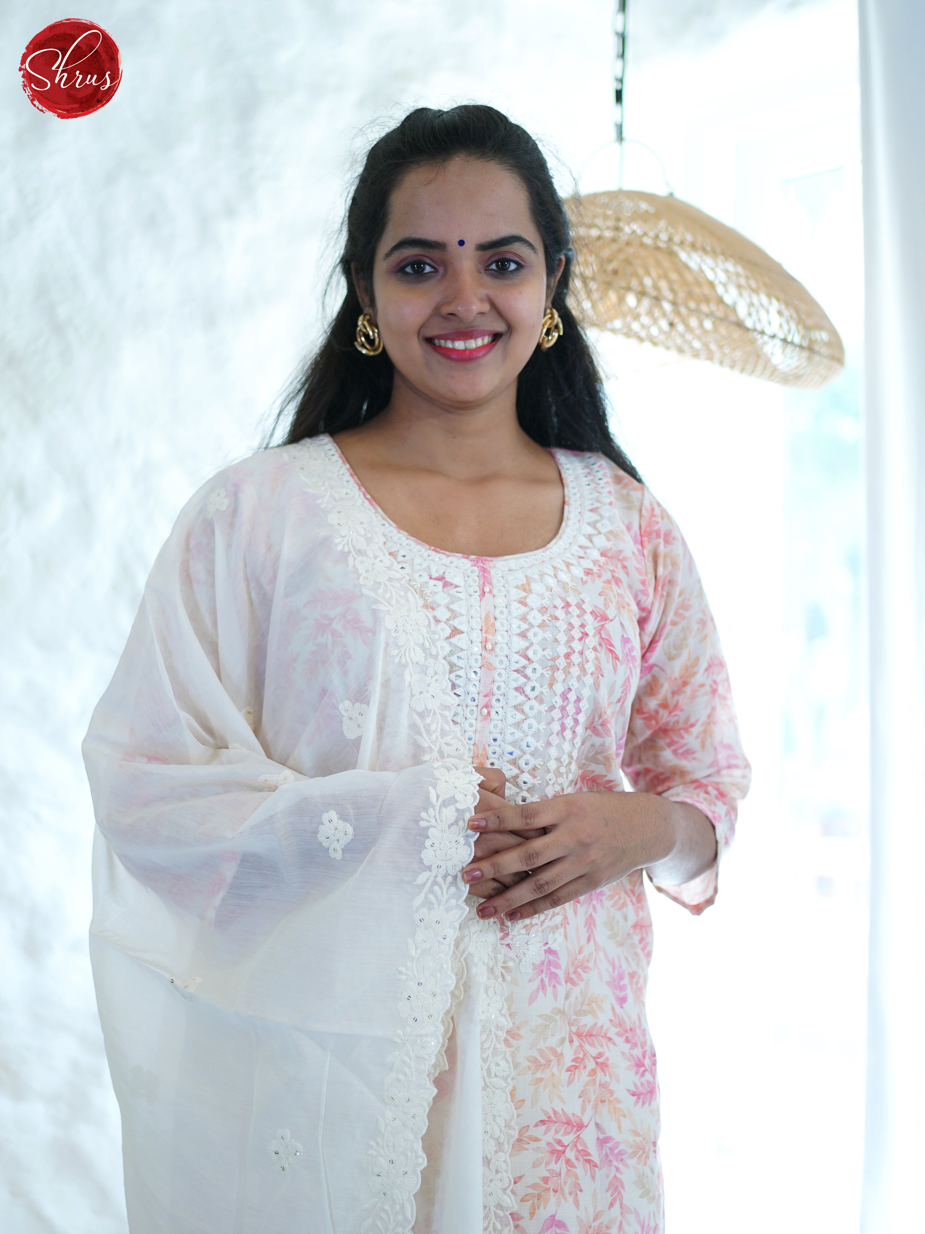 Cream & Pink- 3-pc embroidered Cotton Salwar Suit - Shop on ShrusEternity.com