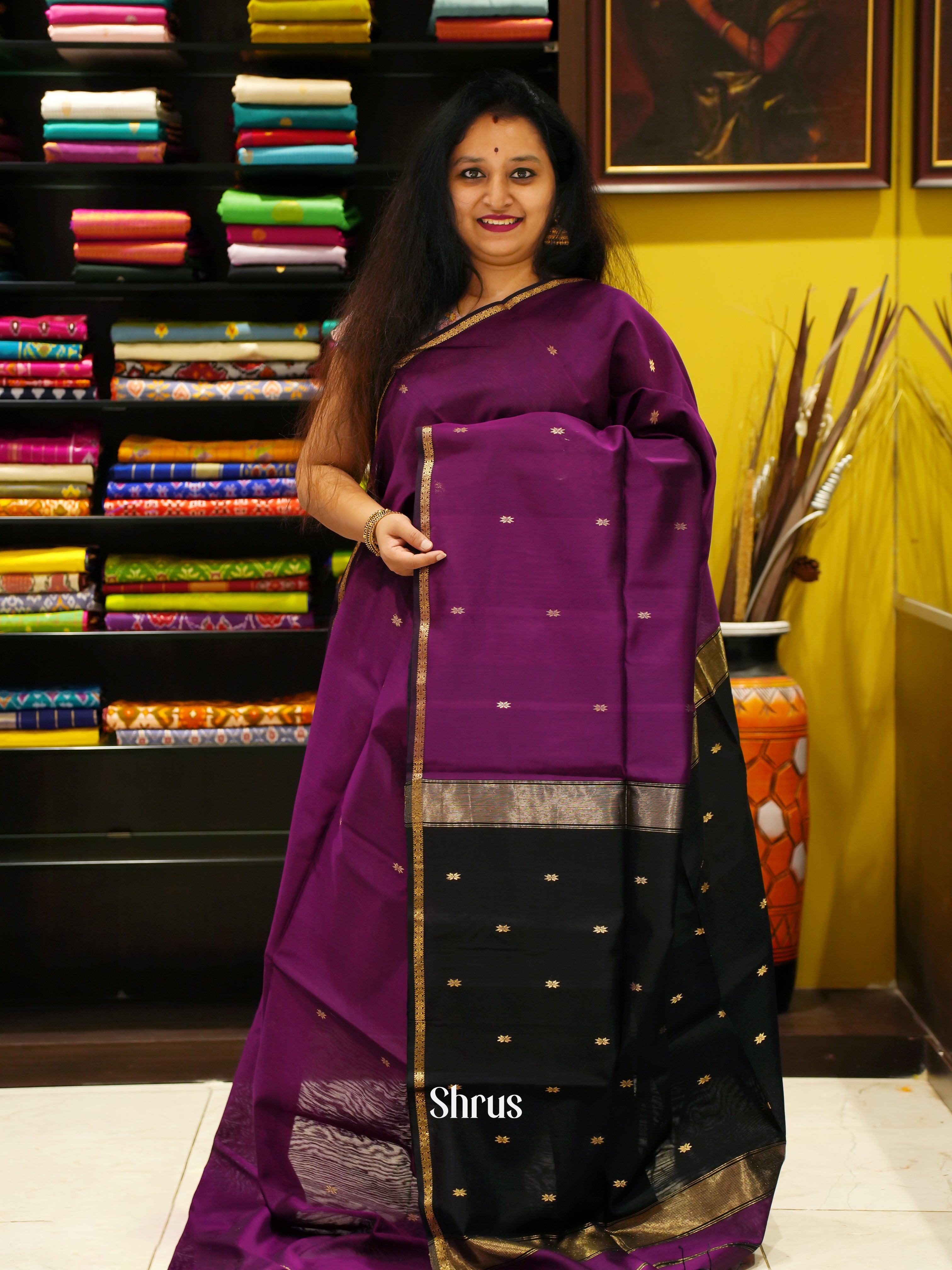 Purple & Black - Maheshwari Silk Cotton - Shop on ShrusEternity.com