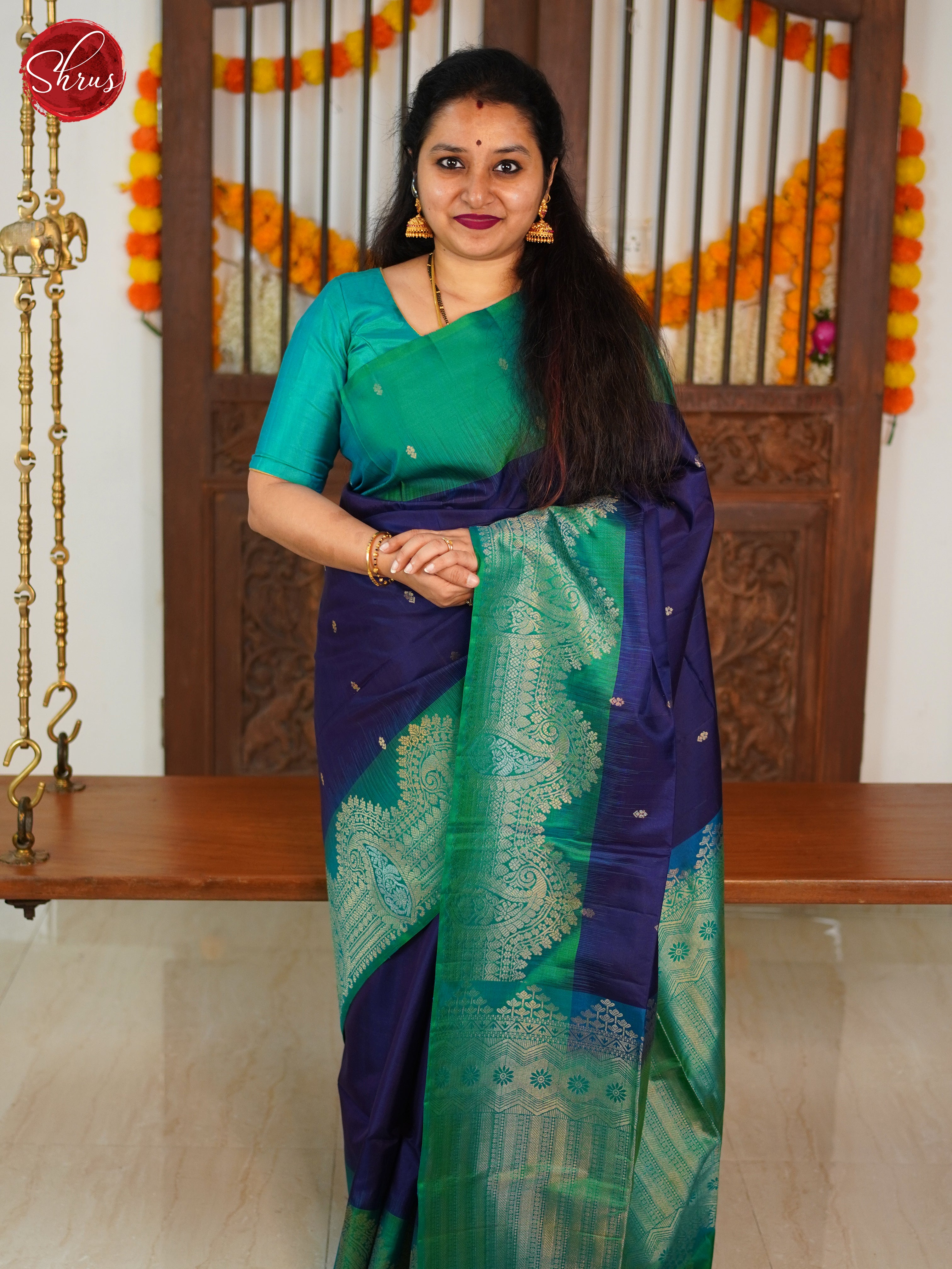 Blue & Green - Soft Silk Saree - Shop on ShrusEternity.com