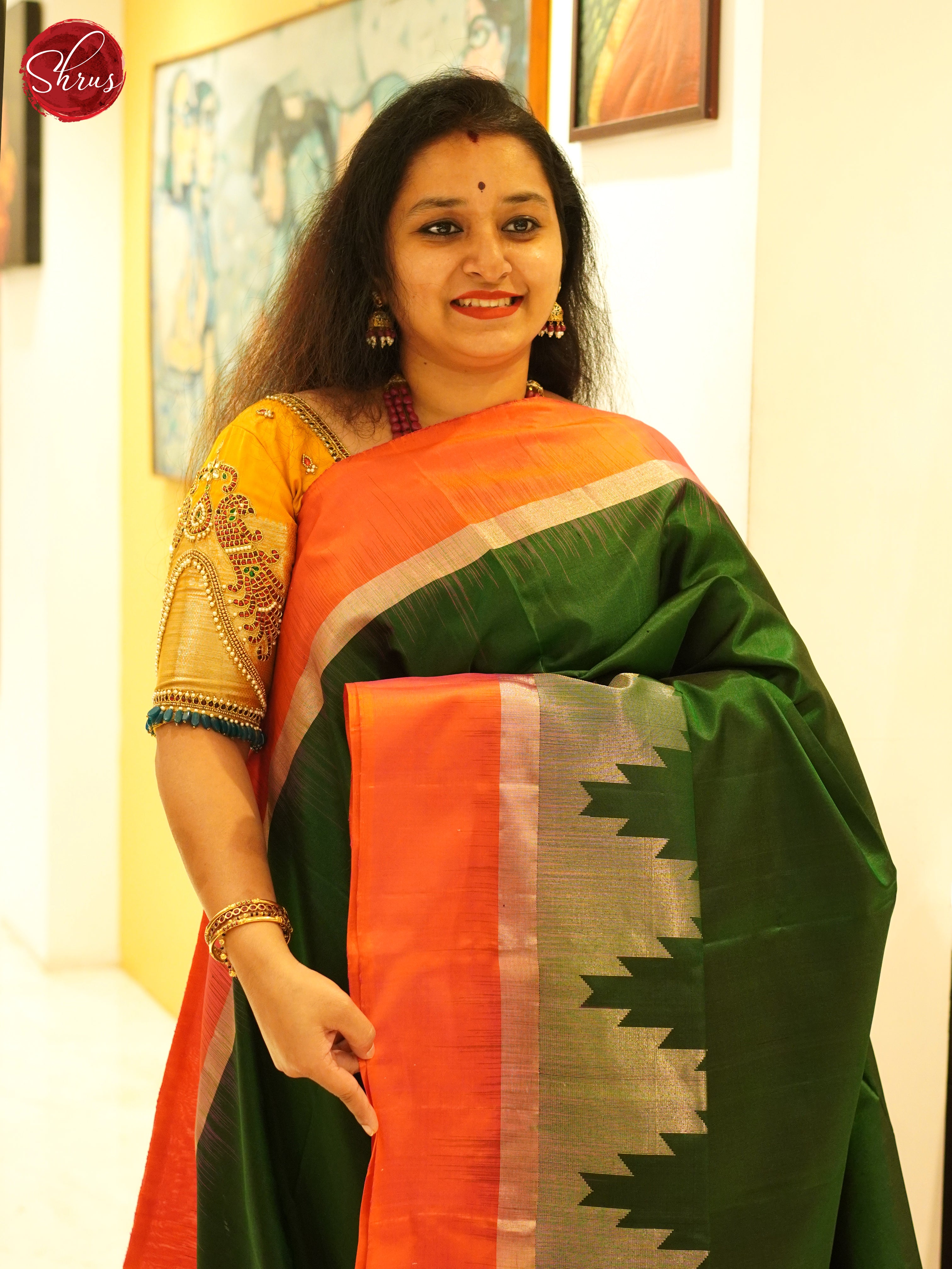 Green And Orangish Pink-Soft Silk saree-1