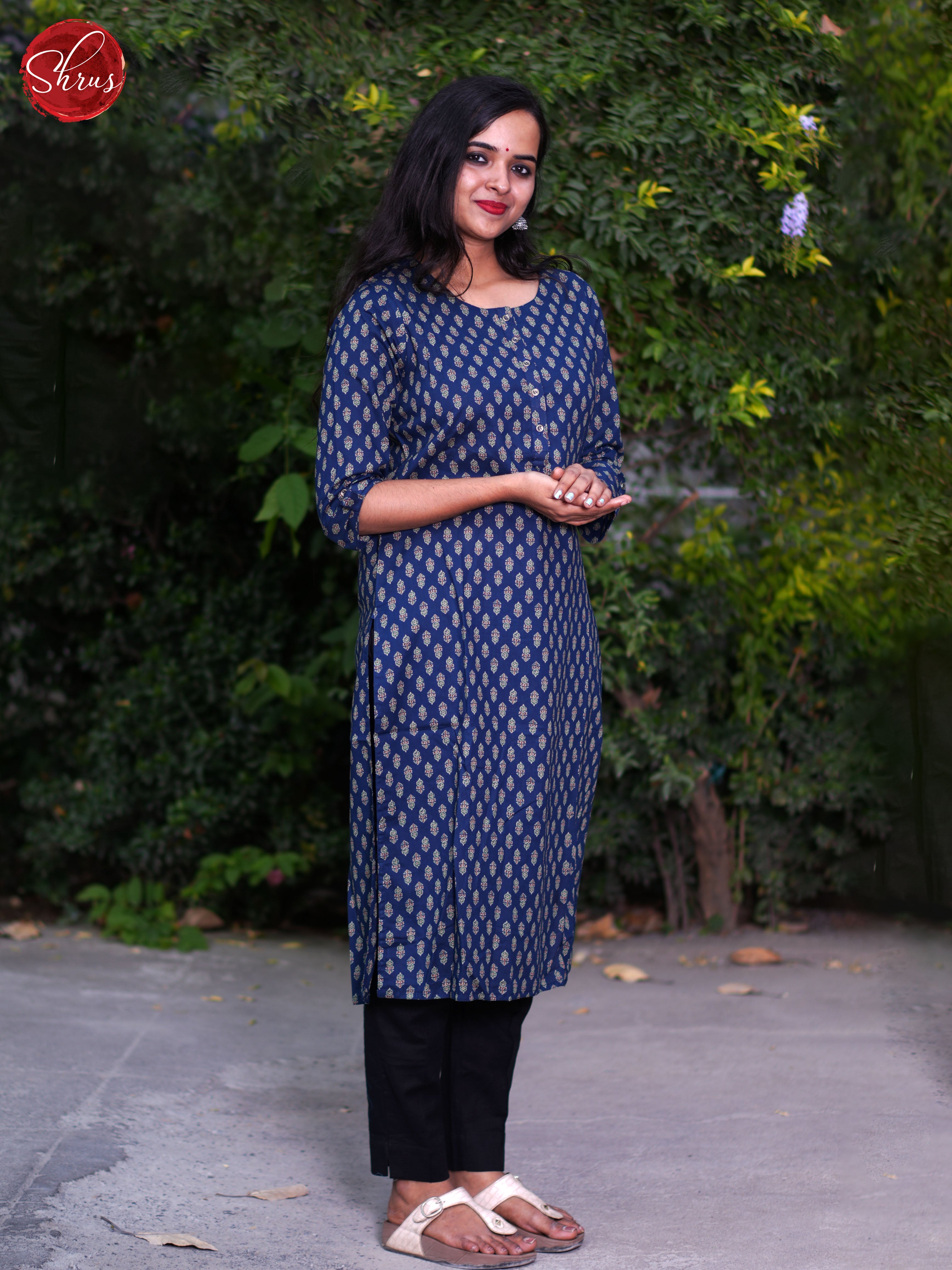 Blue - Casual Printed Readymade Kurti - Shop on ShrusEternity.com