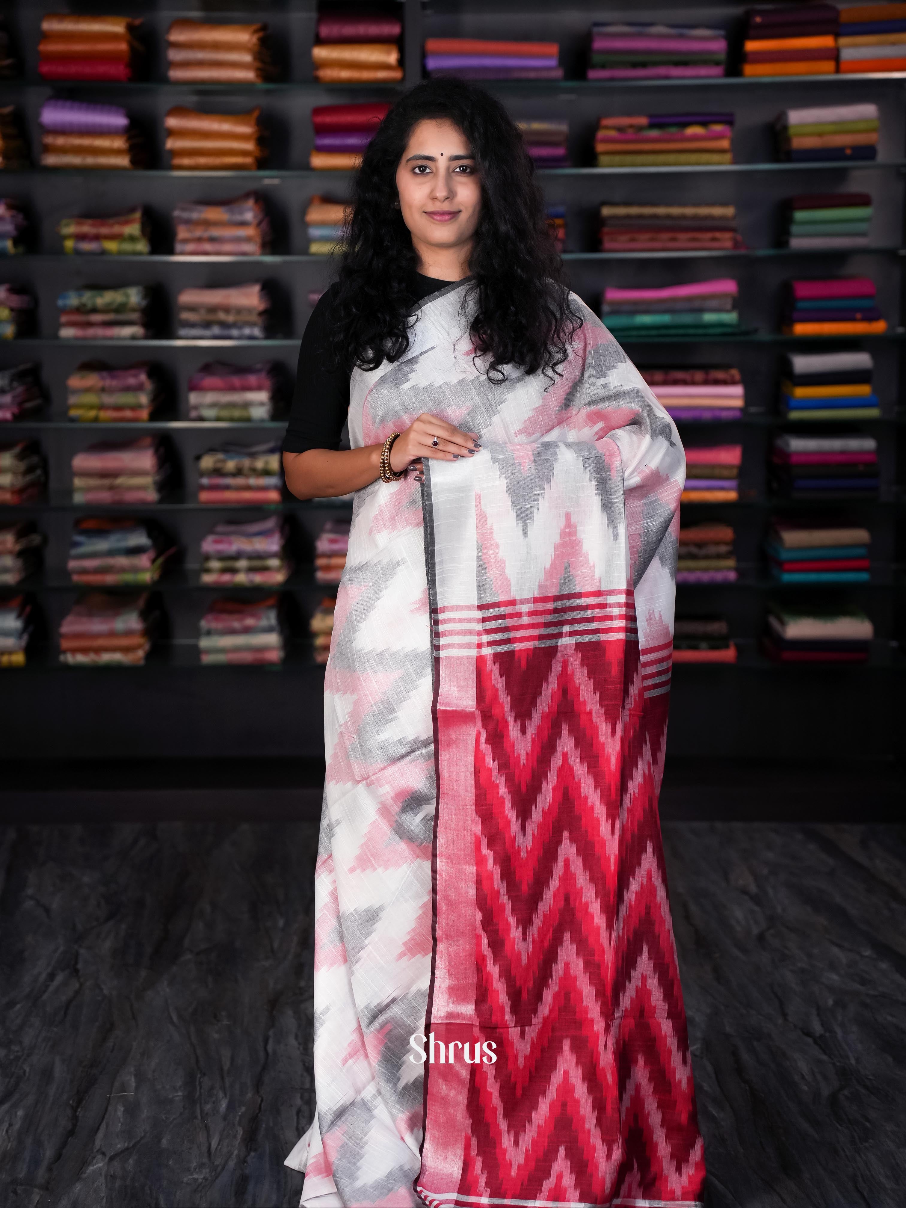 Cream & Maroon - Semi Ikkat Saree - Shop on ShrusEternity.com