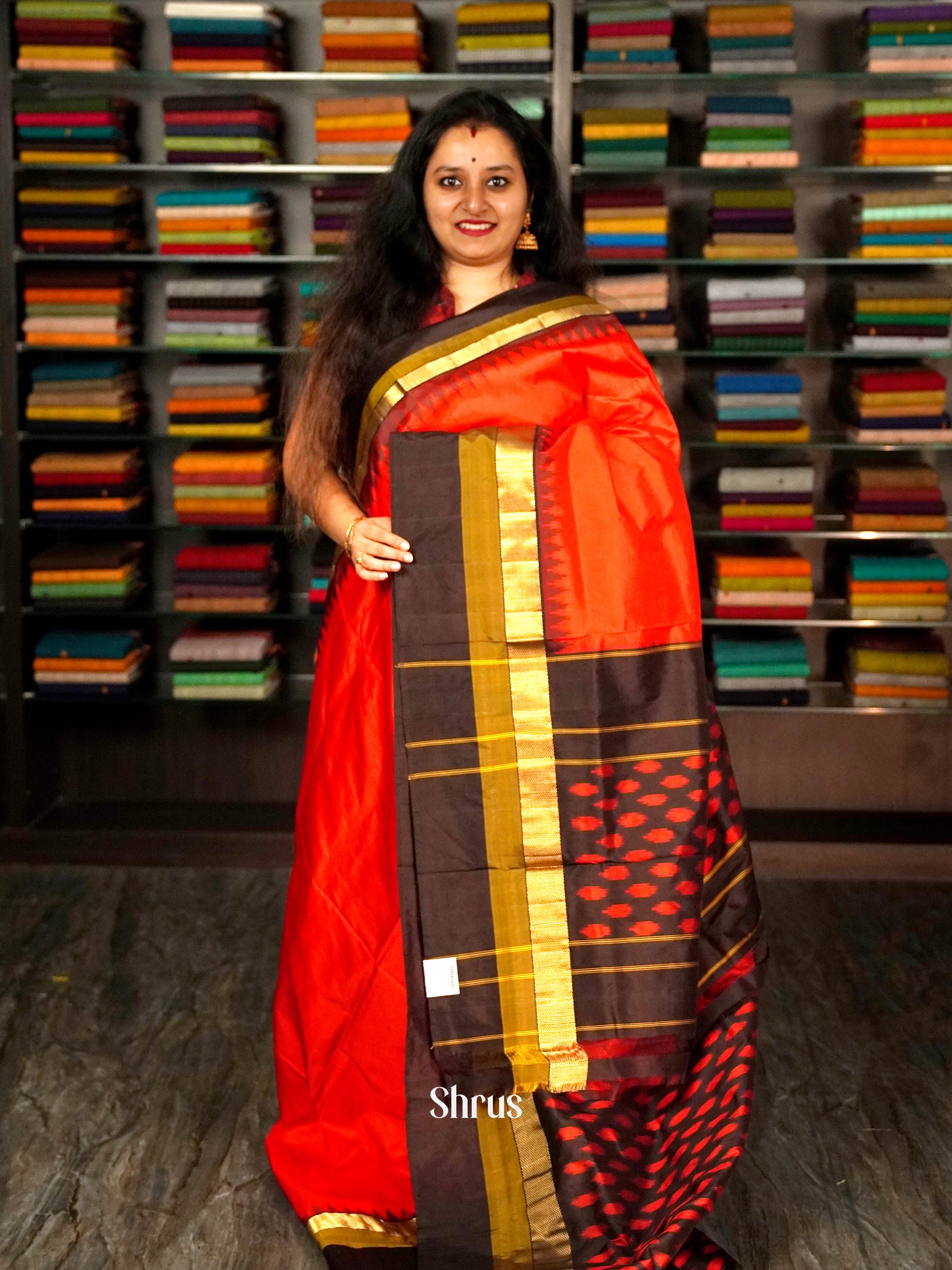 Orange & Brown - Ikkat Silk - Shop on ShrusEternity.com
