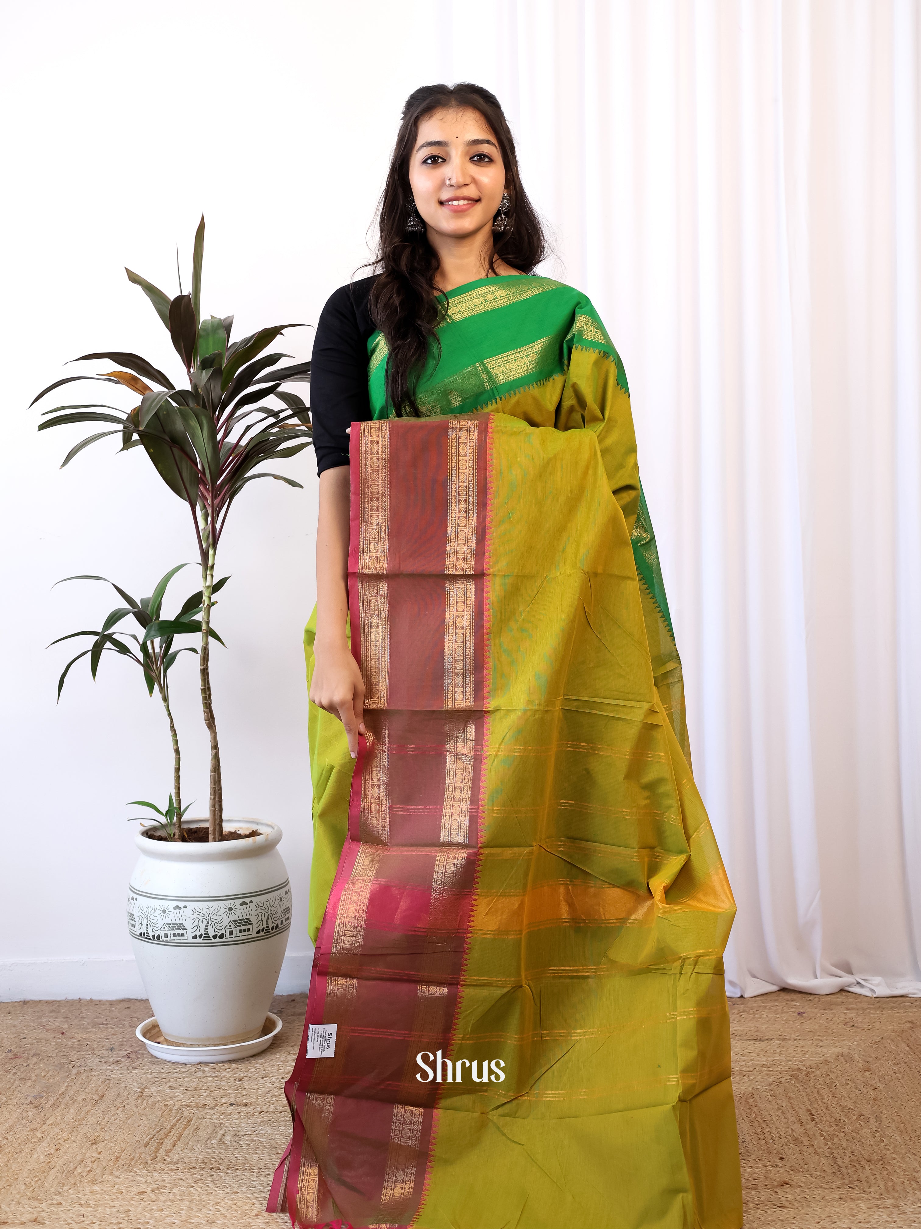 Green & Brown- Chettinad Cotton Saree - Shop on Shrus.com