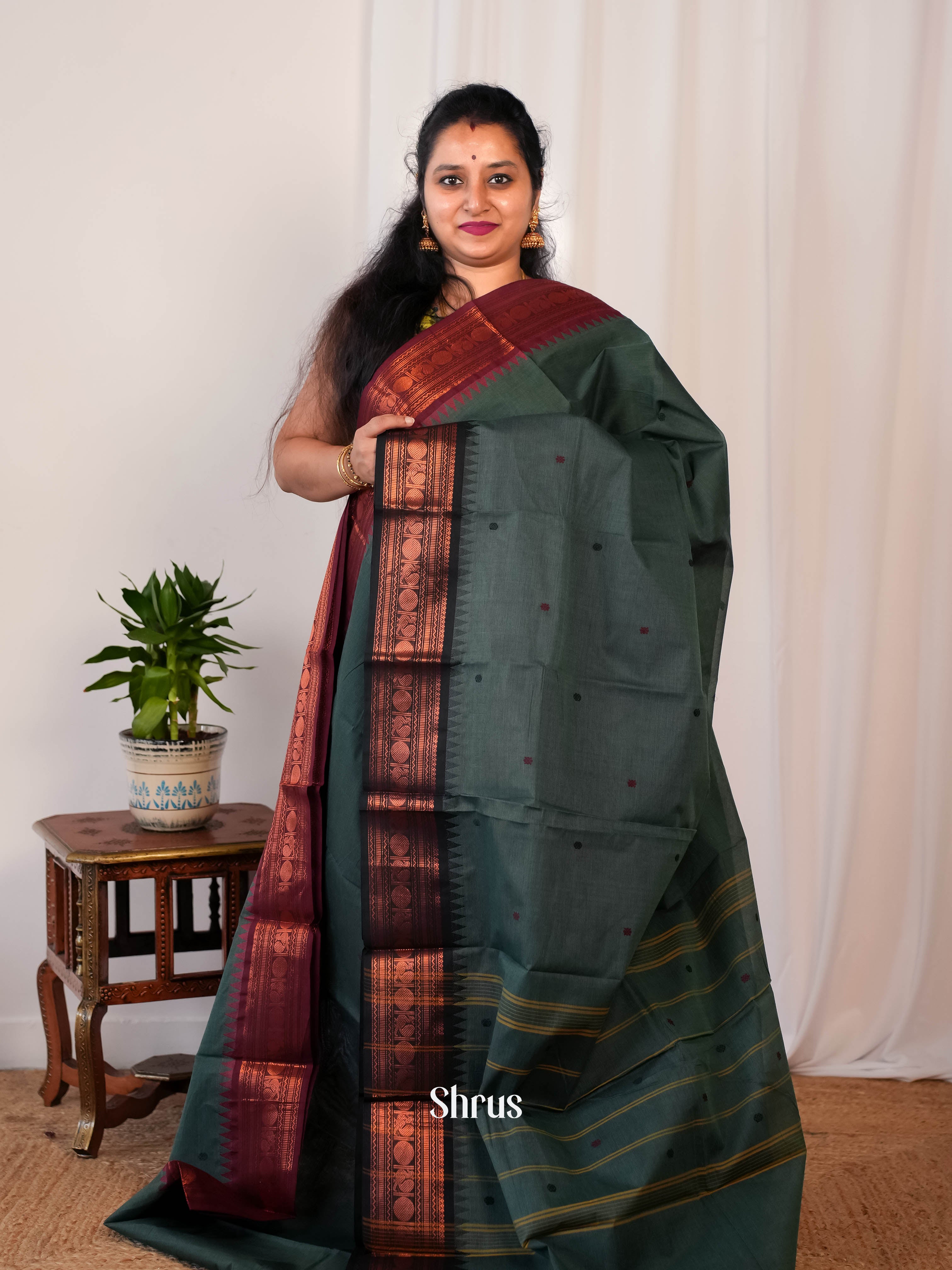 Green & Black - Chettinad Cotton saree - Shop on ShrusEternity.com