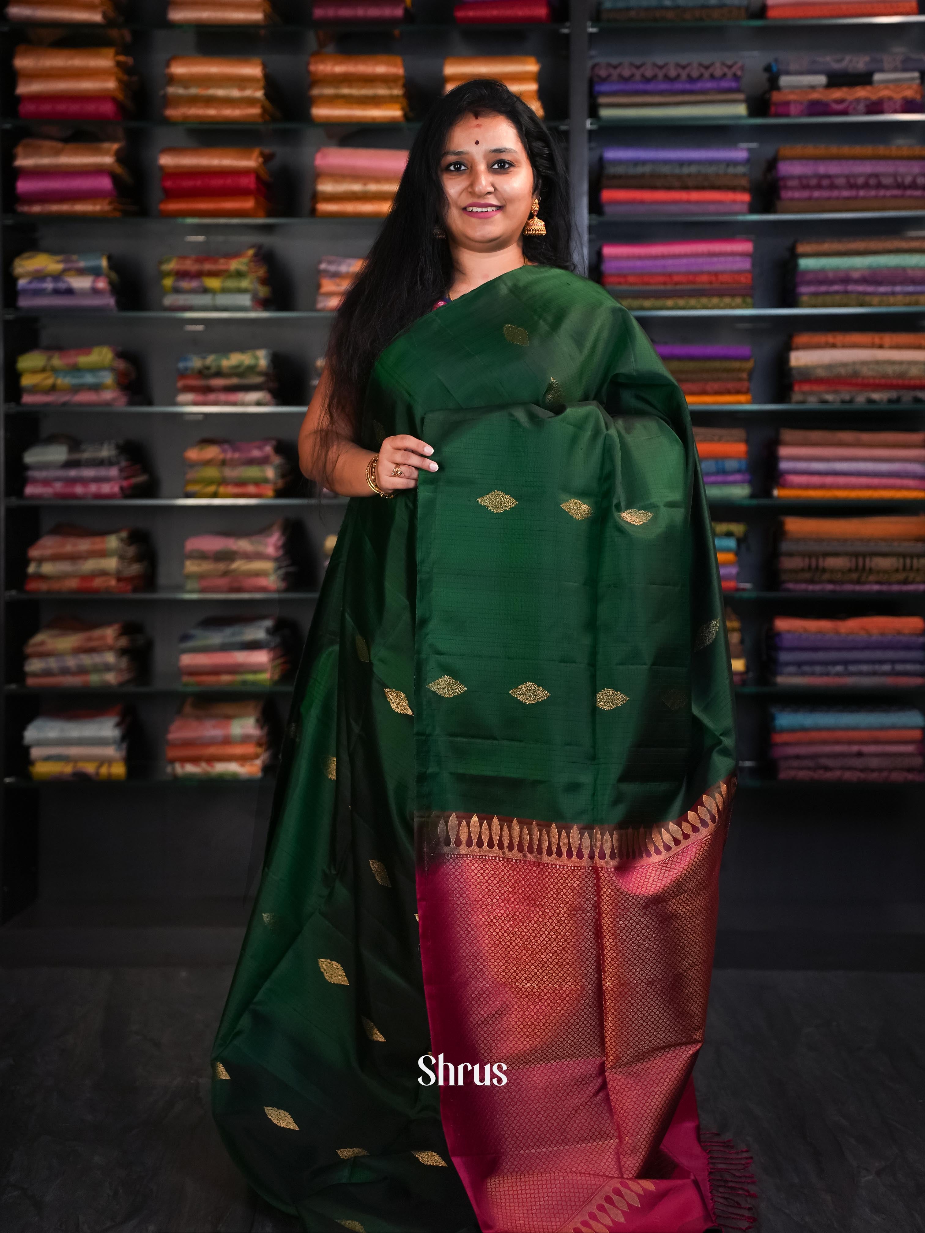 Green & Maroon - Soft Silk Saree - Shop on ShrusEternity.com