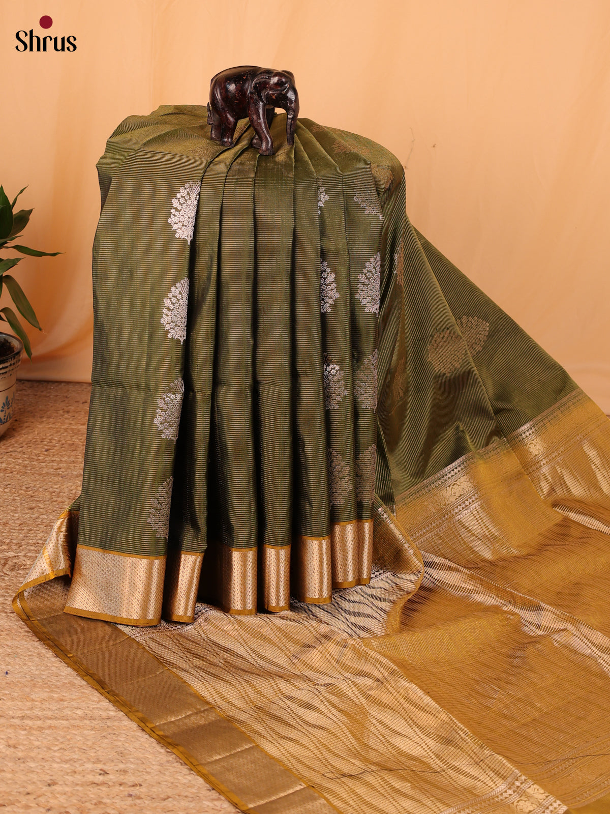 Mint Green & Mehandi - Soft Silk Saree - Shop on Shrus.com
