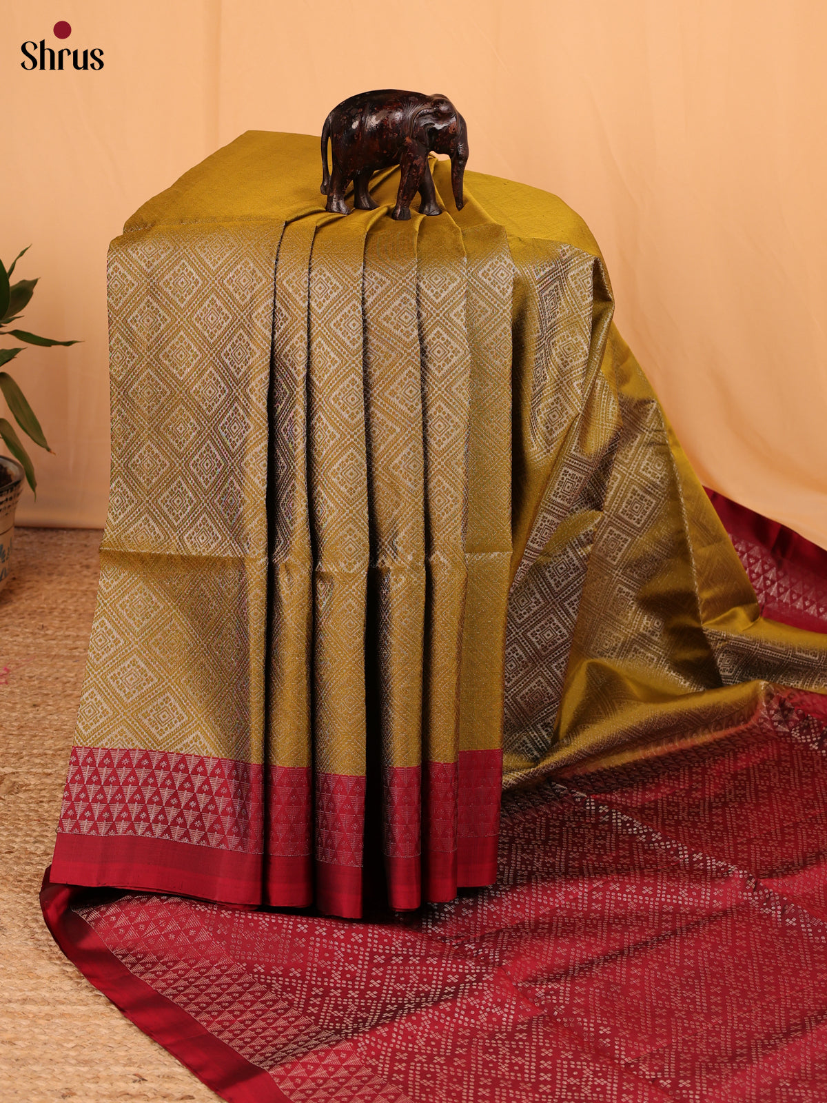 Mehandi Green & Maroon - Soft Silk Saree - Shop on Shrus.com