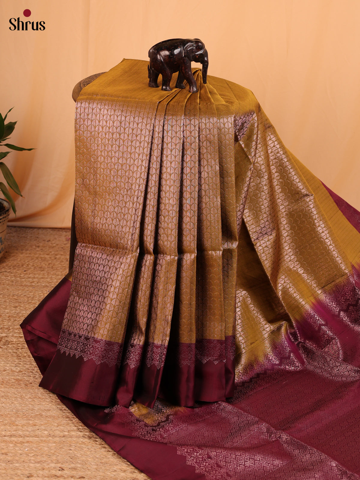 Mustard & Maroon - Soft Silk Saree - Shop on Shrus.com