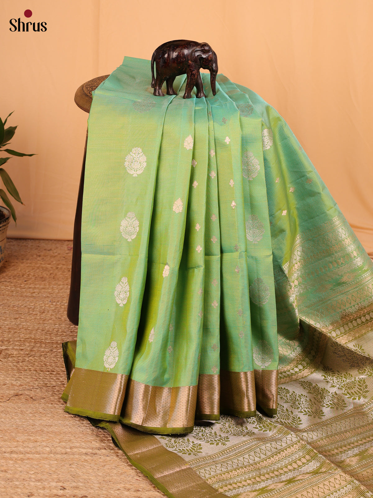 Pista Green & green - Soft Silk Saree - Shop on Shrus.com