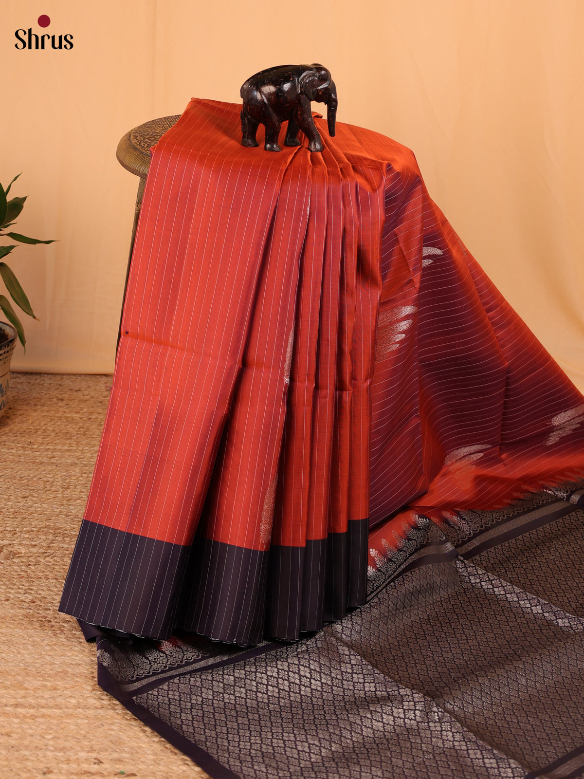 Rust & Brown - Soft Silk Saree - Shop on Shrus.com
