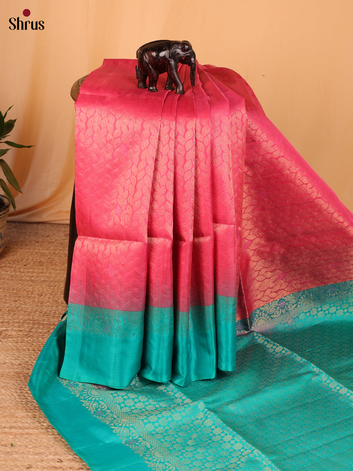 Pink & Teal - Soft Silk Saree - Shop on Shrus.com