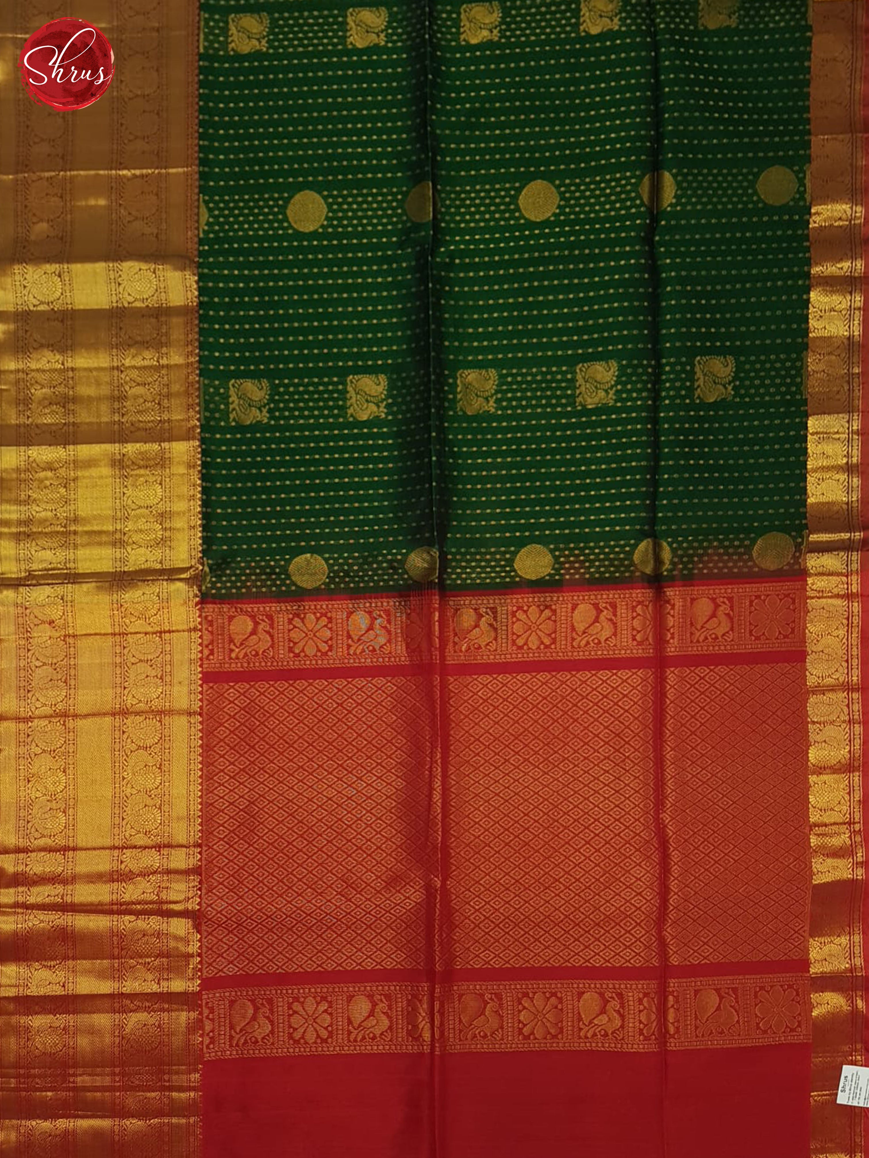 Green and red - Silk Cotton Saree - Shop on ShrusEternity.com
