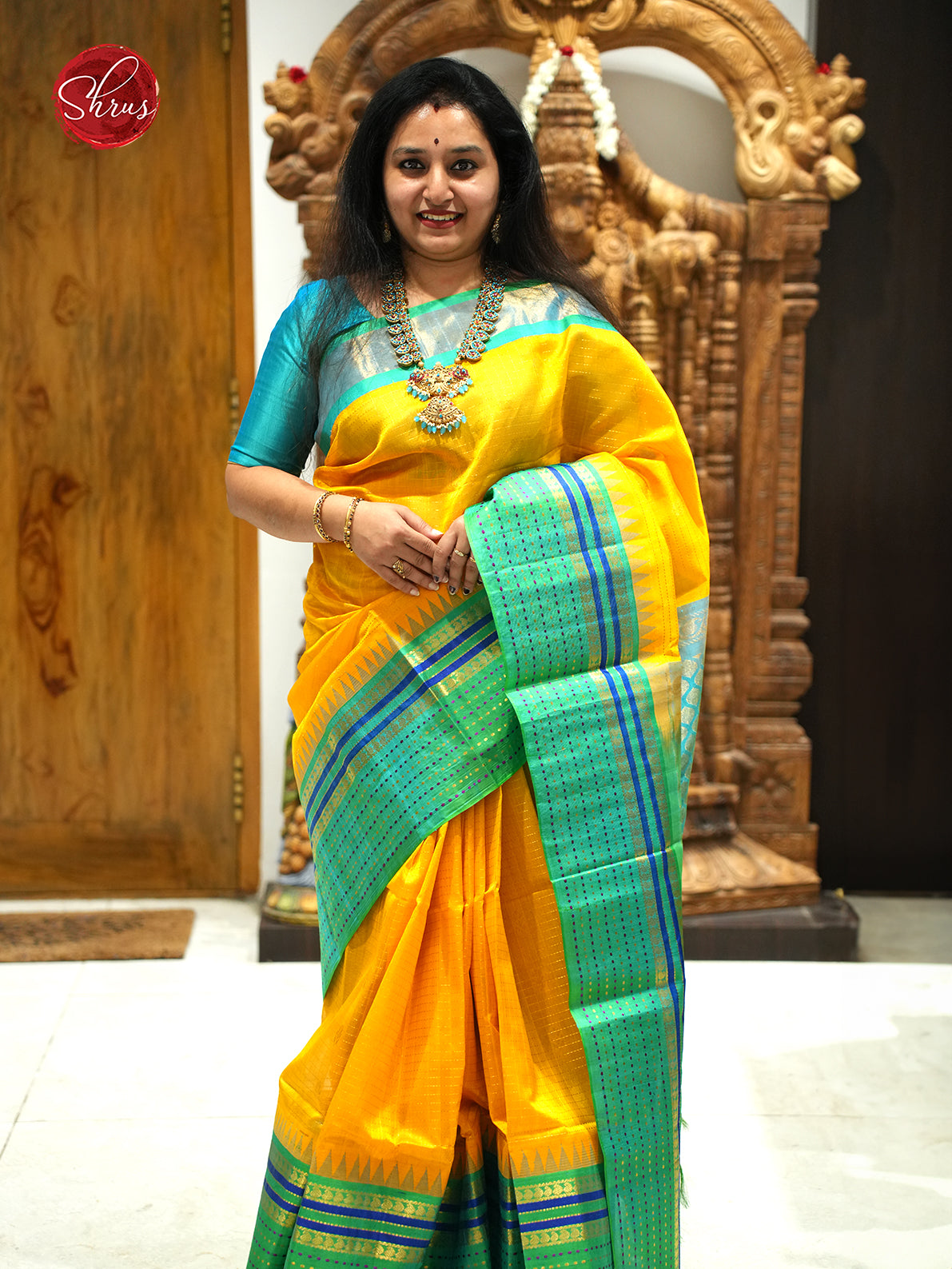 Light Mango Yellow And Green- Silk Cotton saree - Shop on ShrusEternity.com