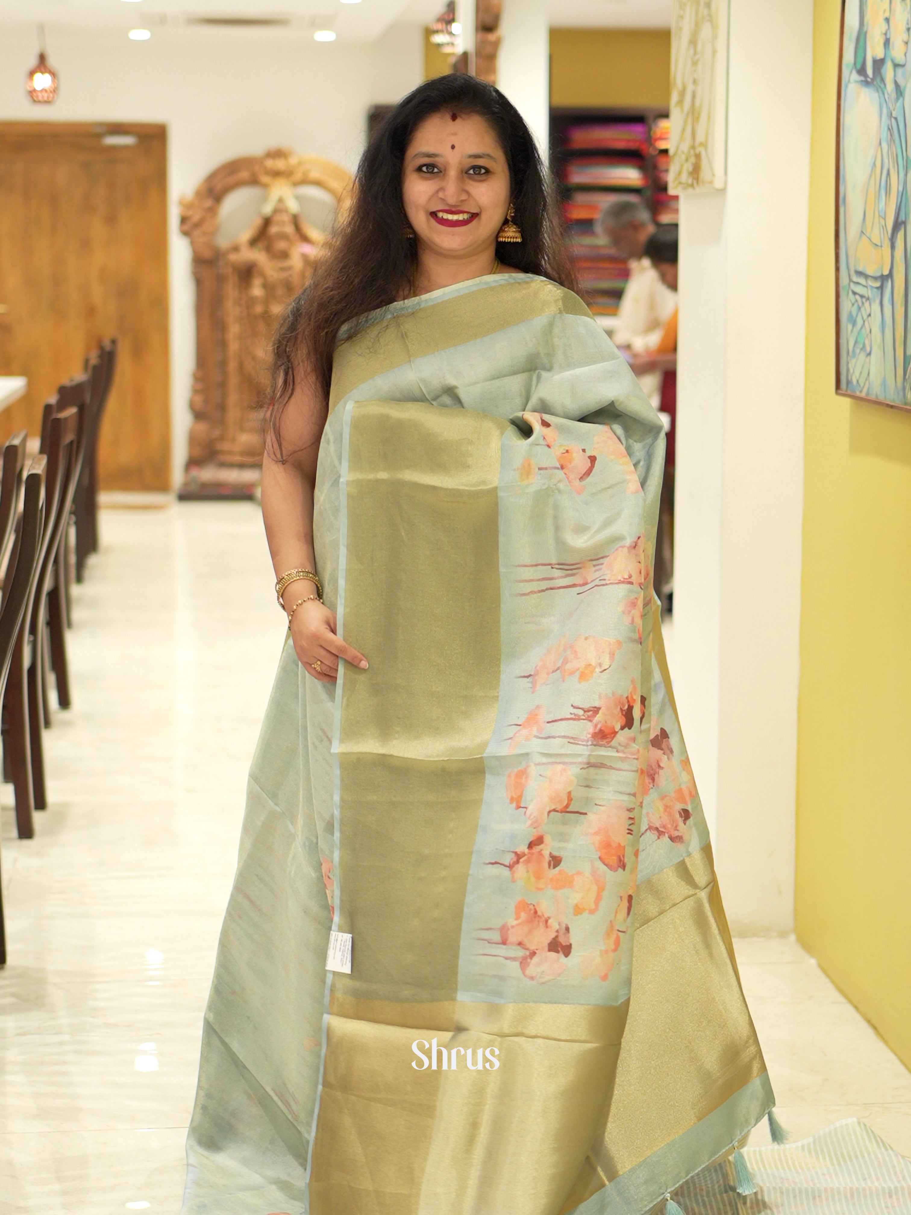 ice Blue(Single Tone) - Semi Tissue Saree - Shop on ShrusEternity.com