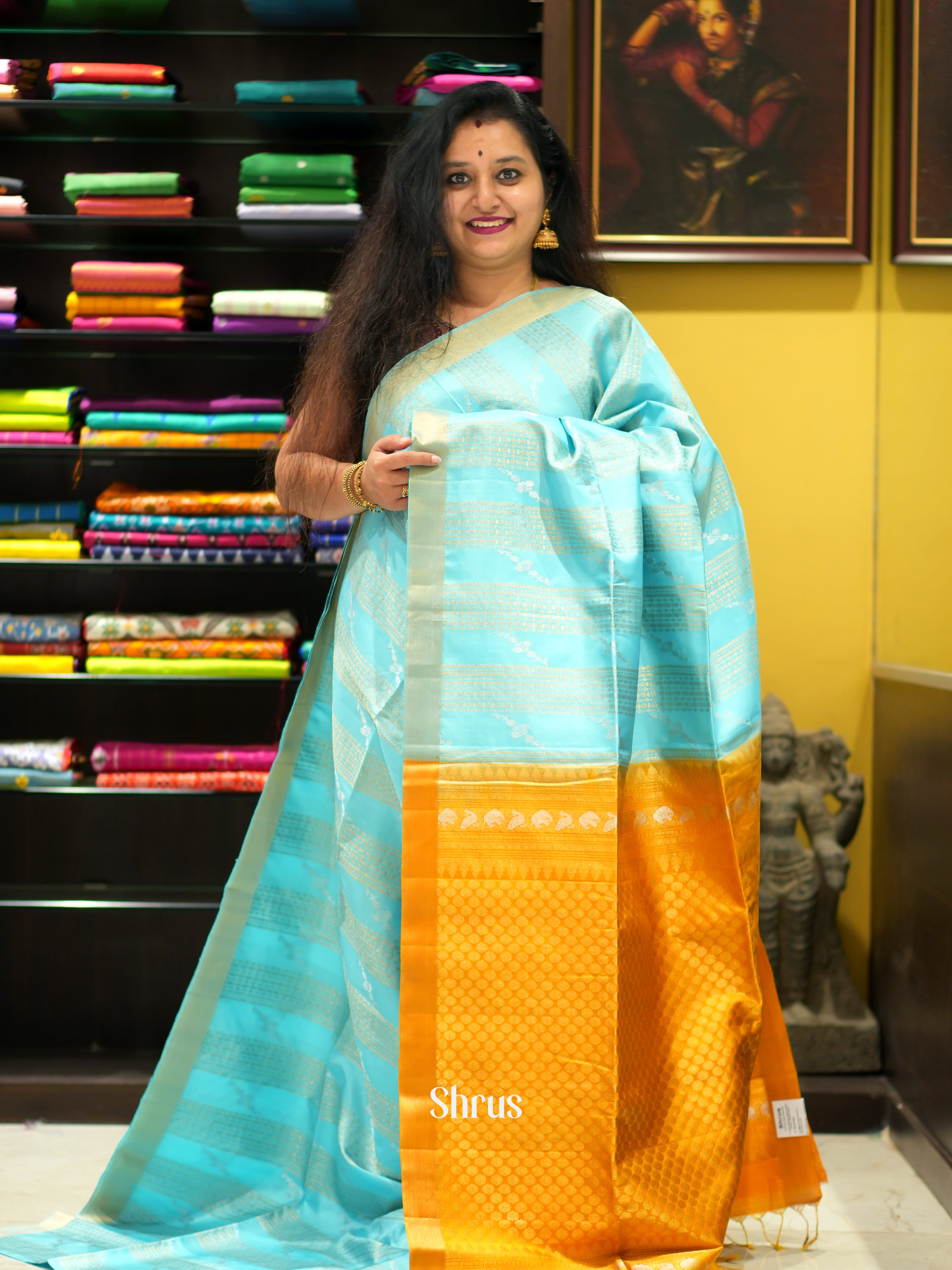 Teal & Musard - Soft Silk Saree - Shop on ShrusEternity.com