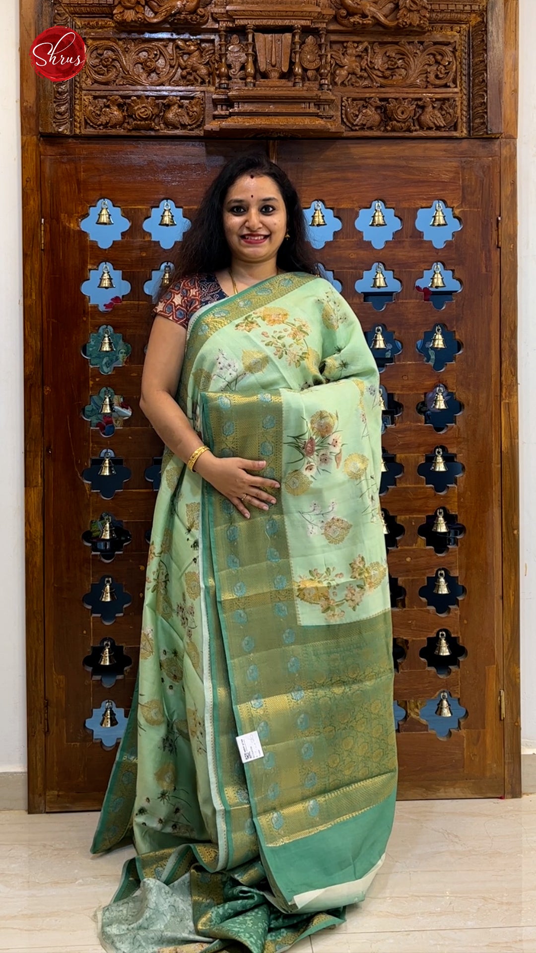 Pale green and Green -Tussar with zari woven floral motifs on the body & Zari Border - Shop on ShrusEternity.com