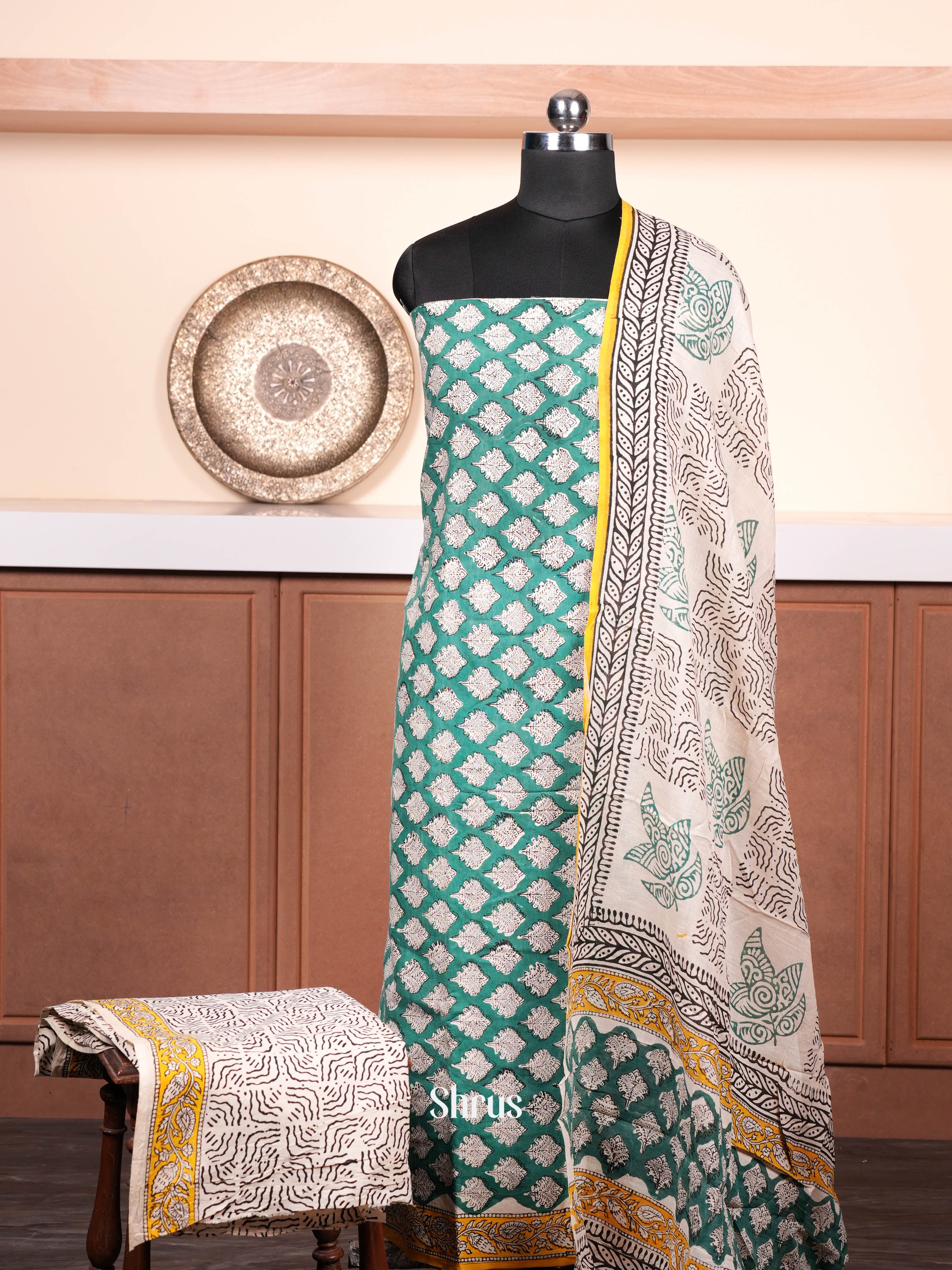 Green & Cream - Cotton salwar - Shop on ShrusEternity.com