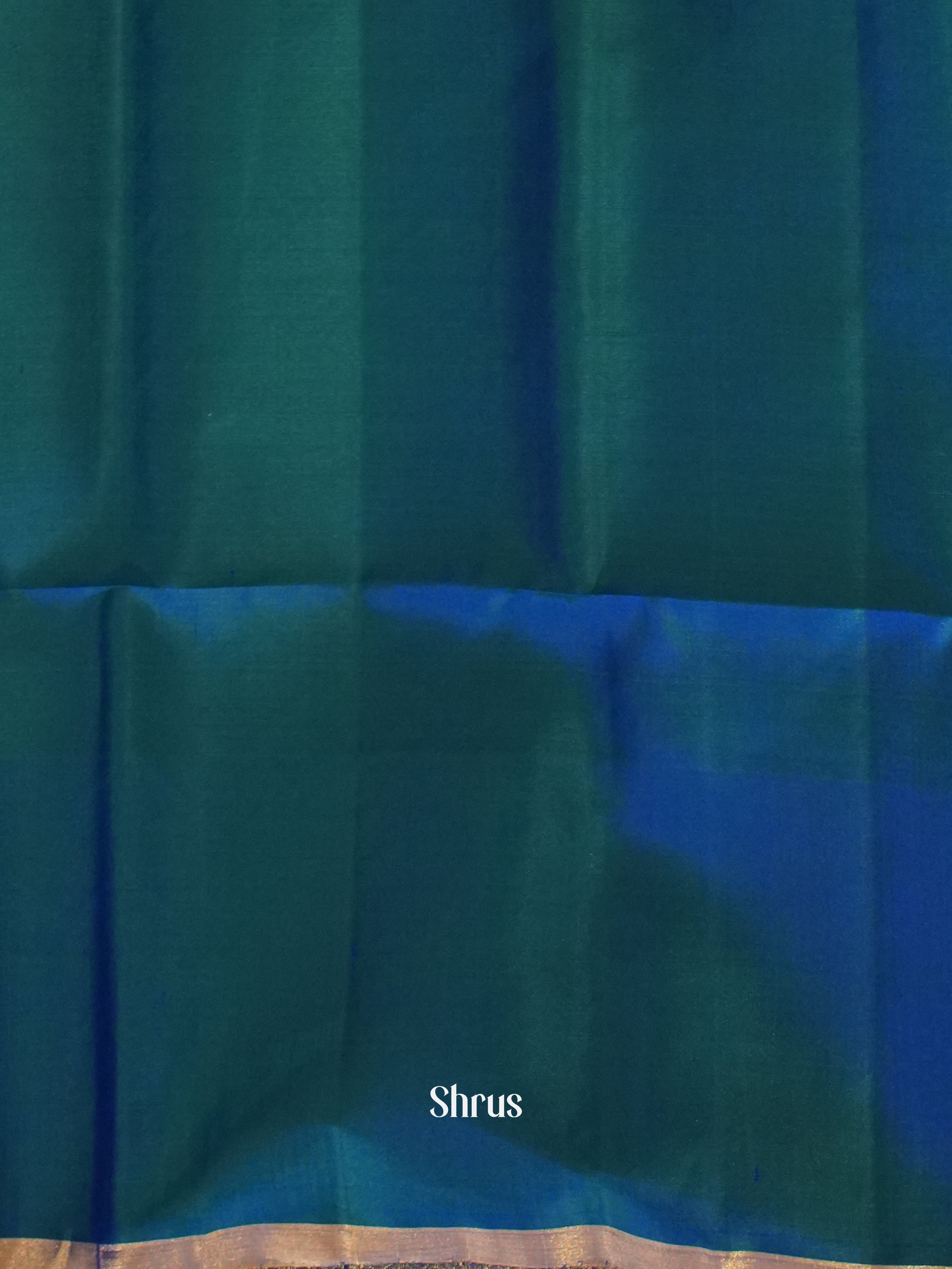 Dual tone Greenish gold & Peacock Blue - Soft Silk Saree - Shop on ShrusEternity.com