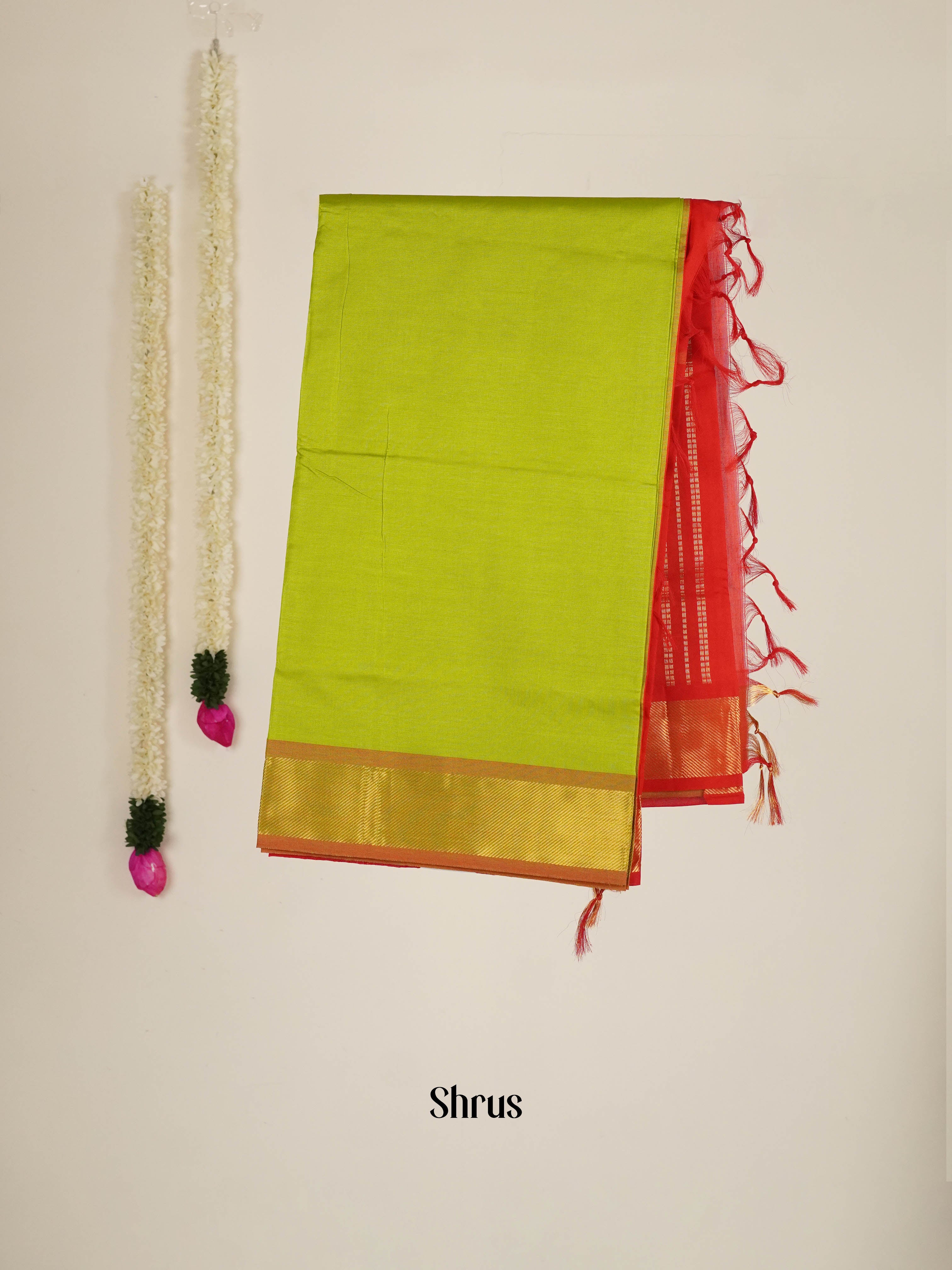 Green & Red - Silk cotton-halfpure Saree - Shop on ShrusEternity.com
