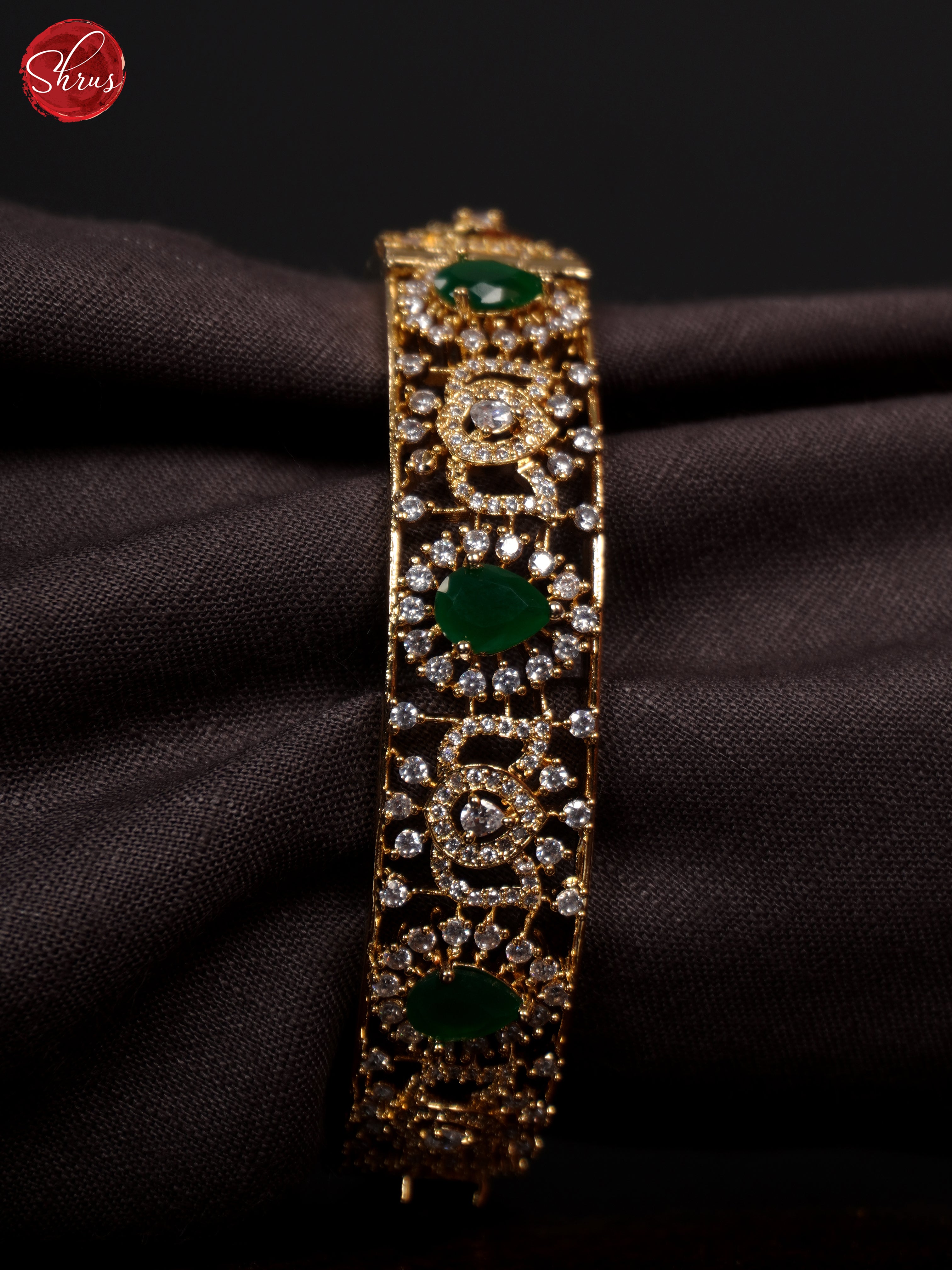 3G21037 - White Stones with Green Emerald Bangle - 2.6 - Shop on ShrusEternity.com