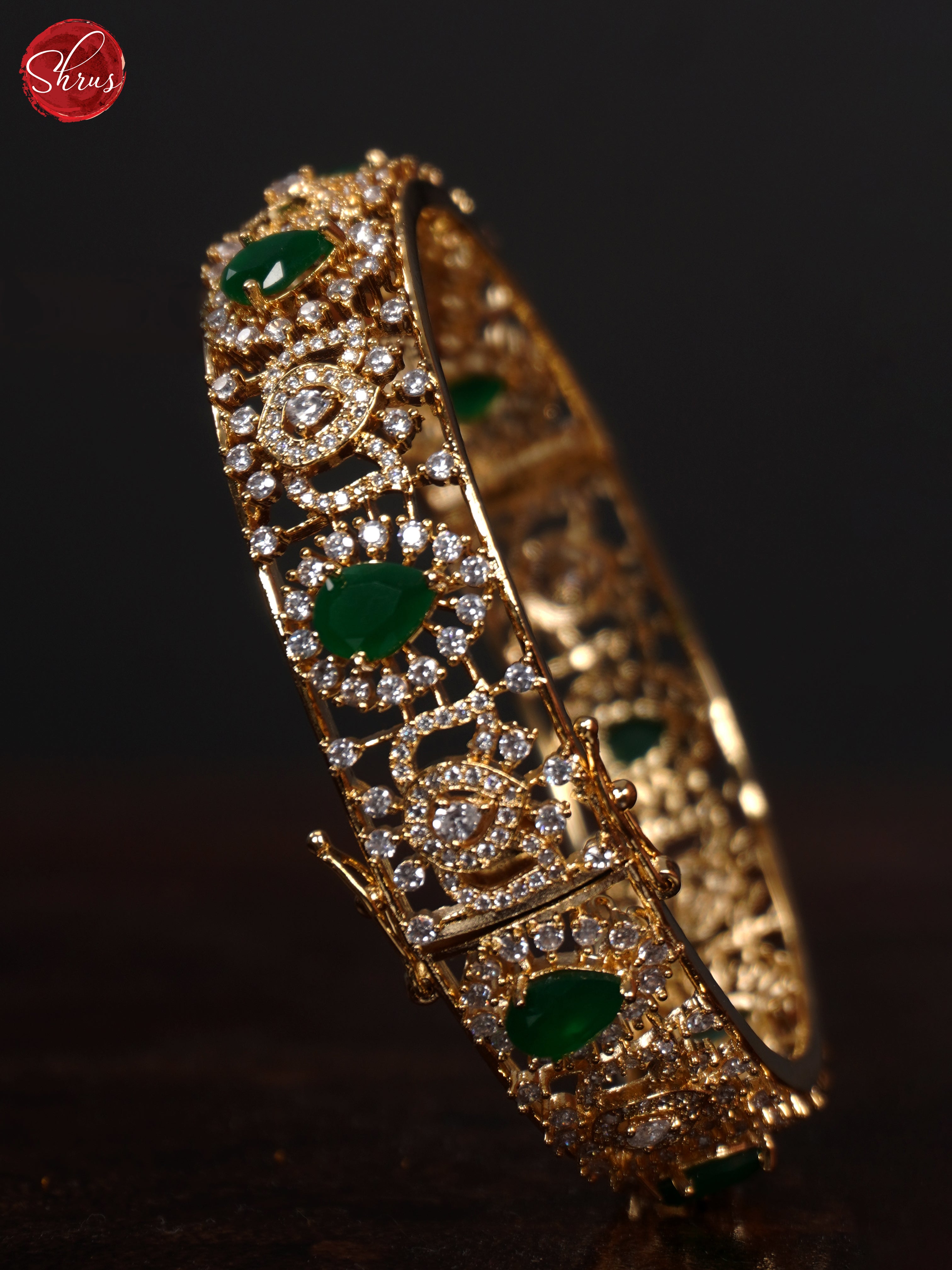 3G21037 - White Stones with Green Emerald Bangle - 2.6 - Shop on ShrusEternity.com