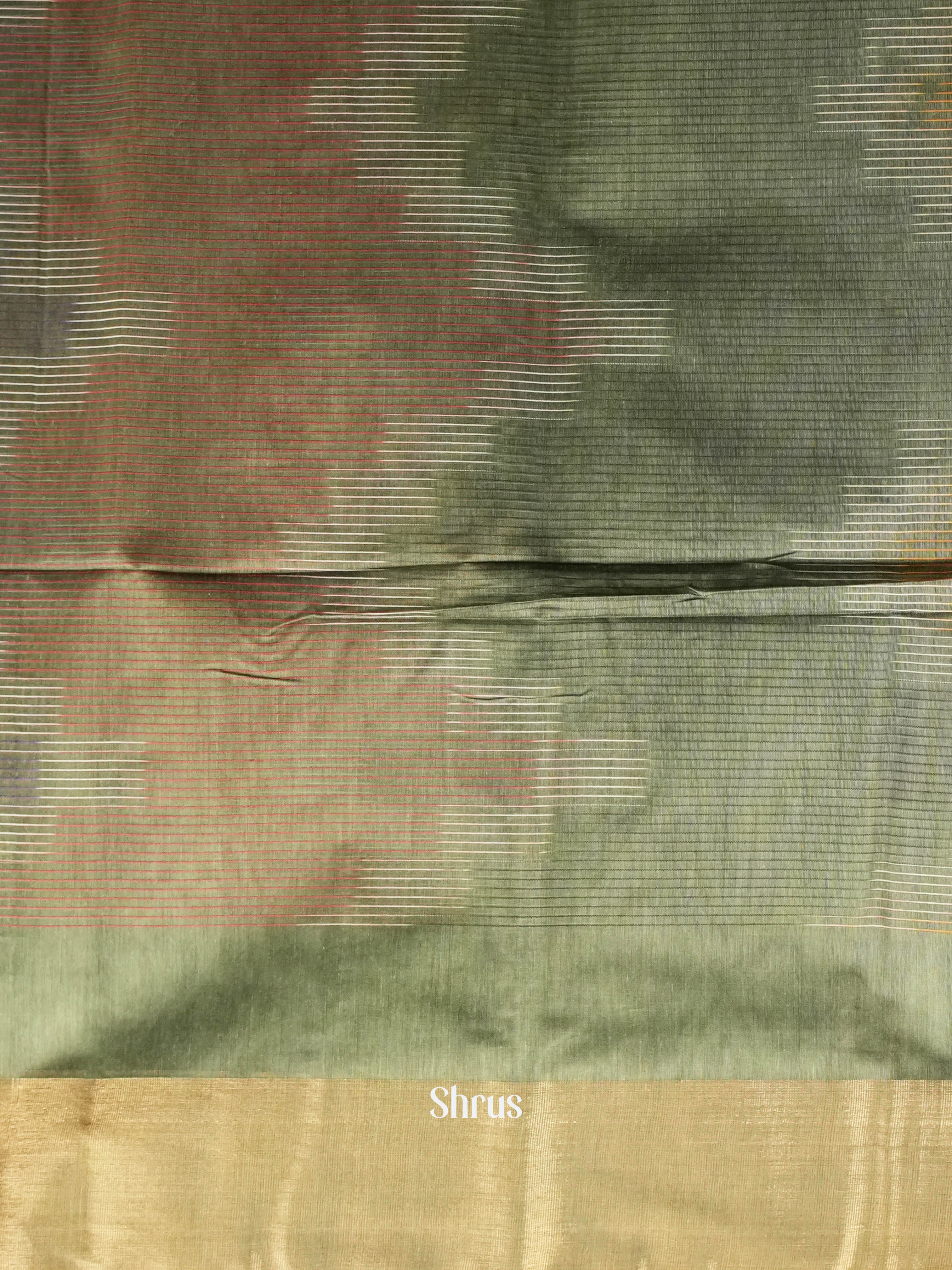 Greyish Green - Ikkat Kora Saree - Shop on ShrusEternity.com
