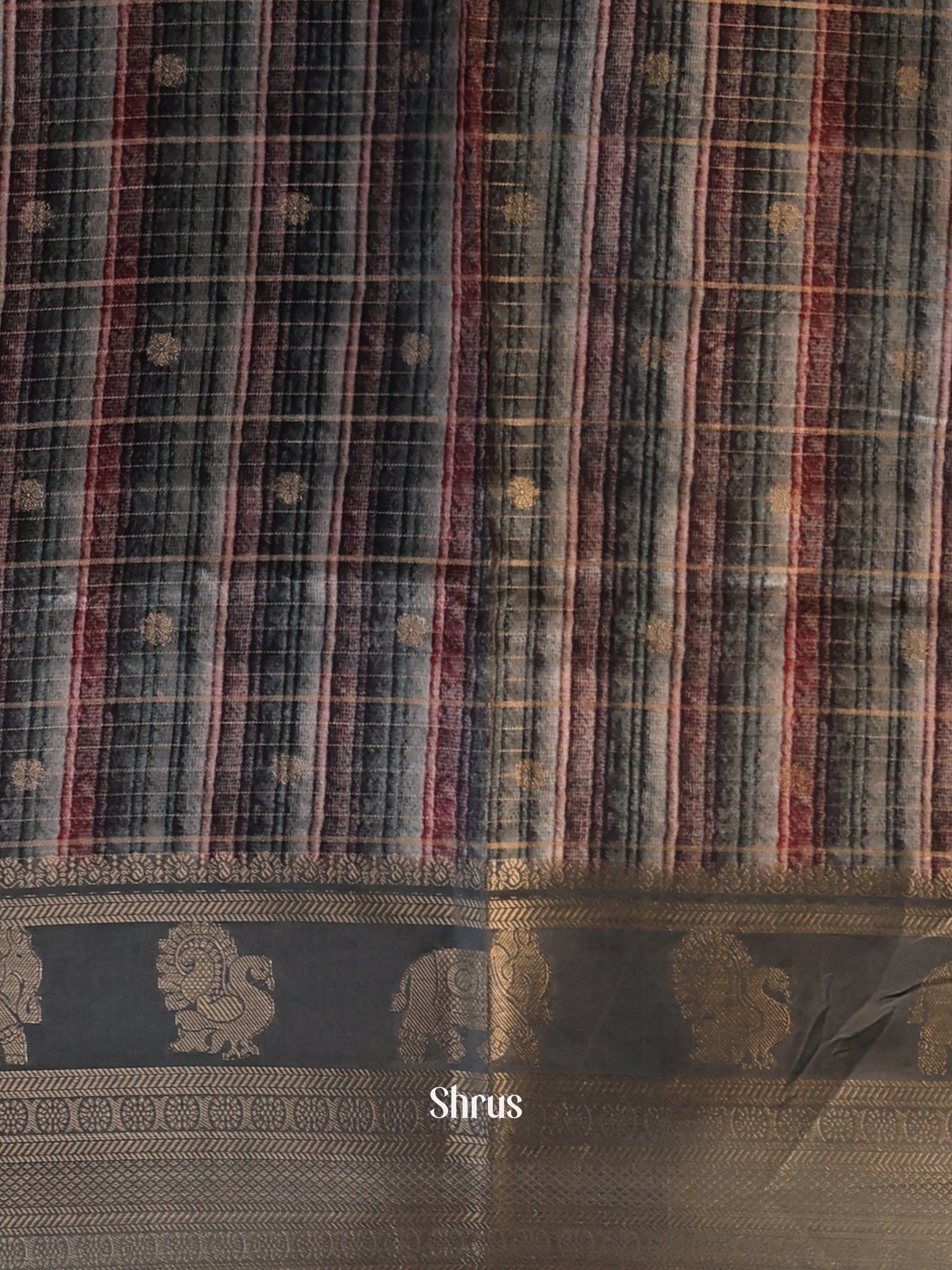 Grey - Printed Semi Tussar Saree - Shop on Shrus.com