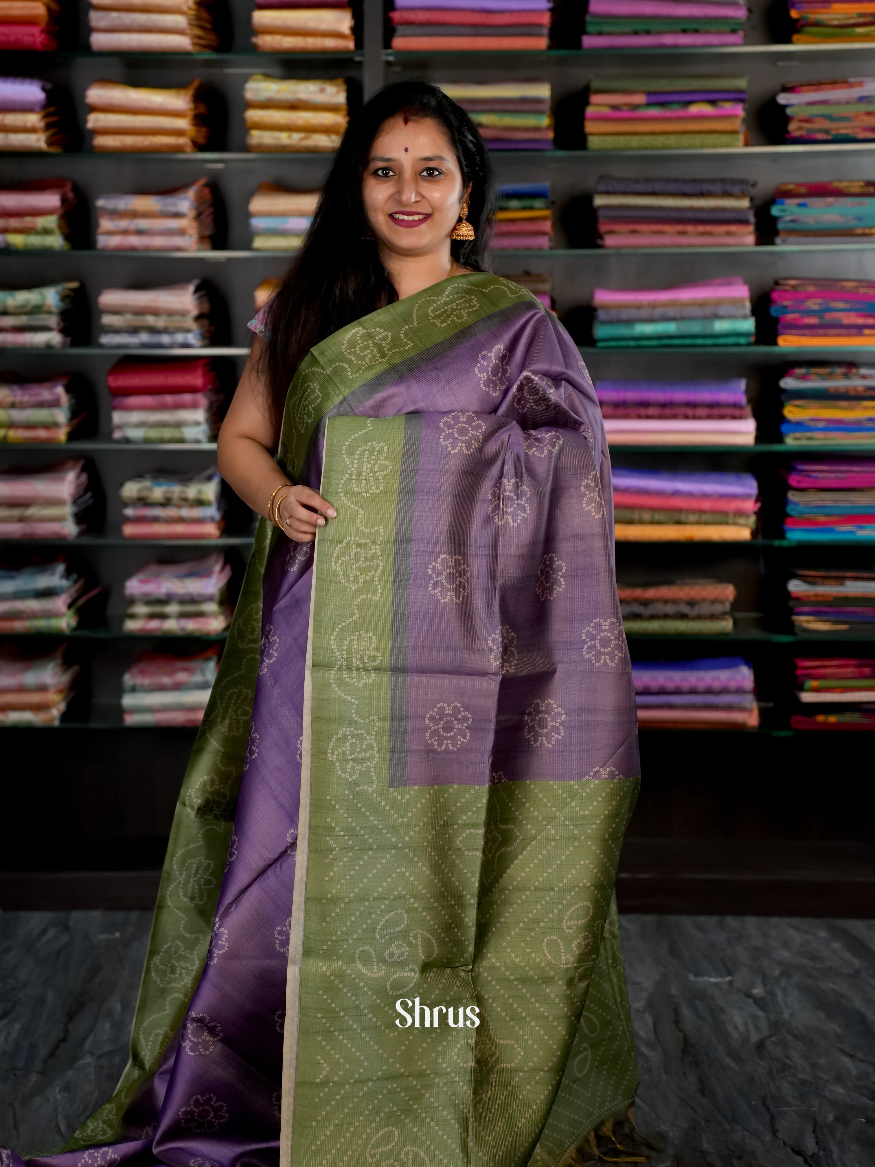 Purple & Green - Champa semi tussar - Shop on Shrus.com