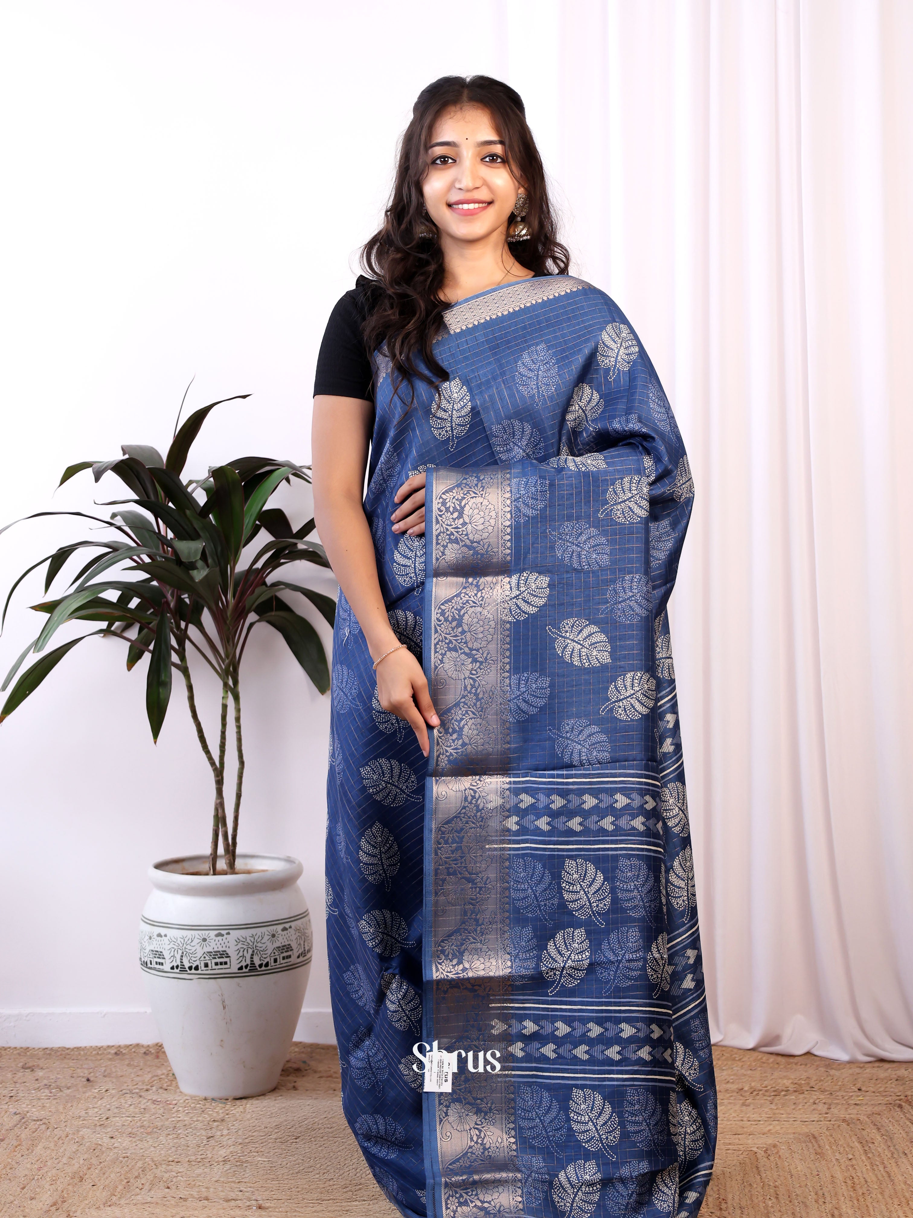 Blue- Semi Crepe Saree - Shop on Shrus.com