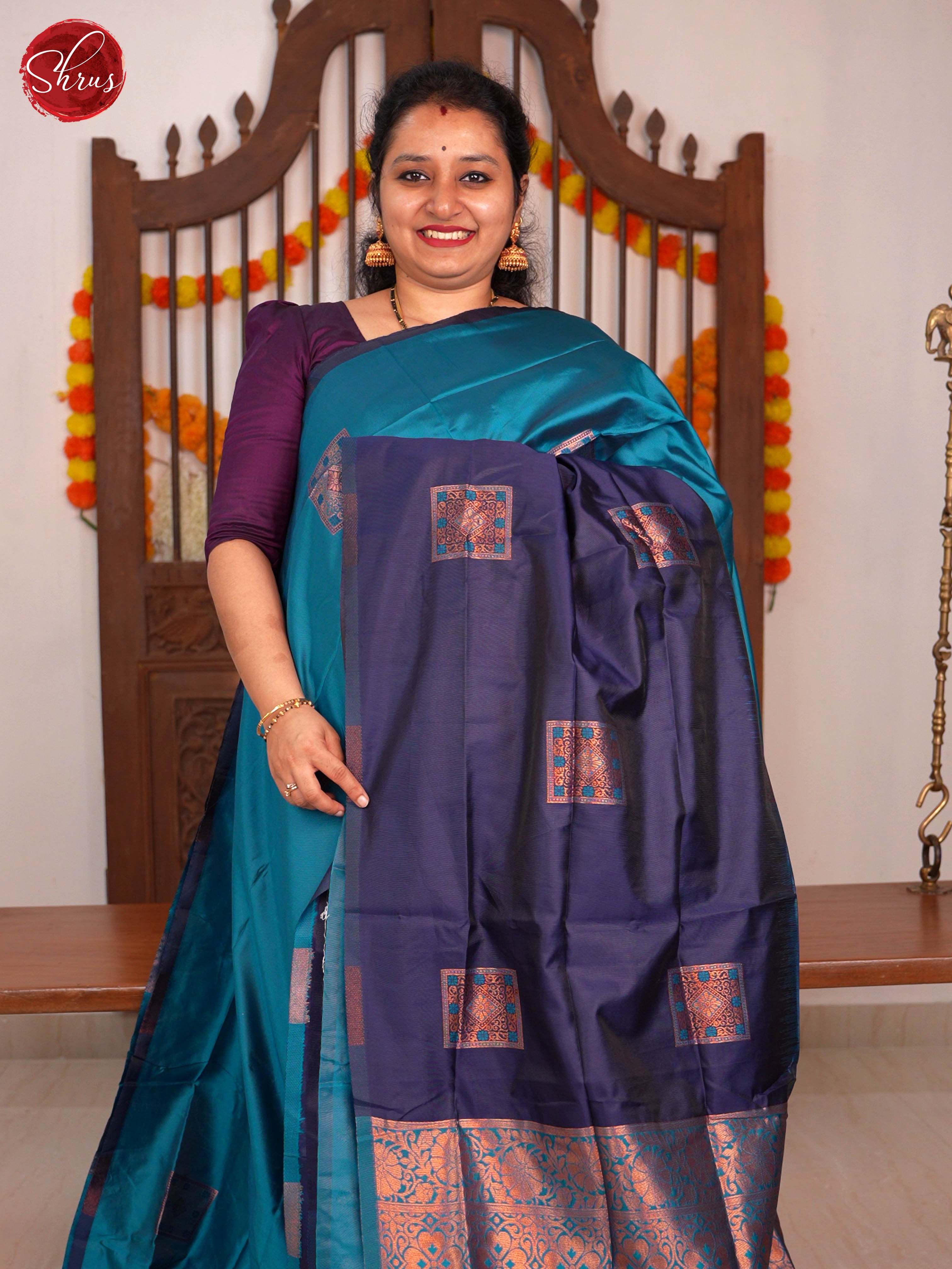 Blue & Navy Blue - Semi Softsilk Saree - Shop on ShrusEternity.com