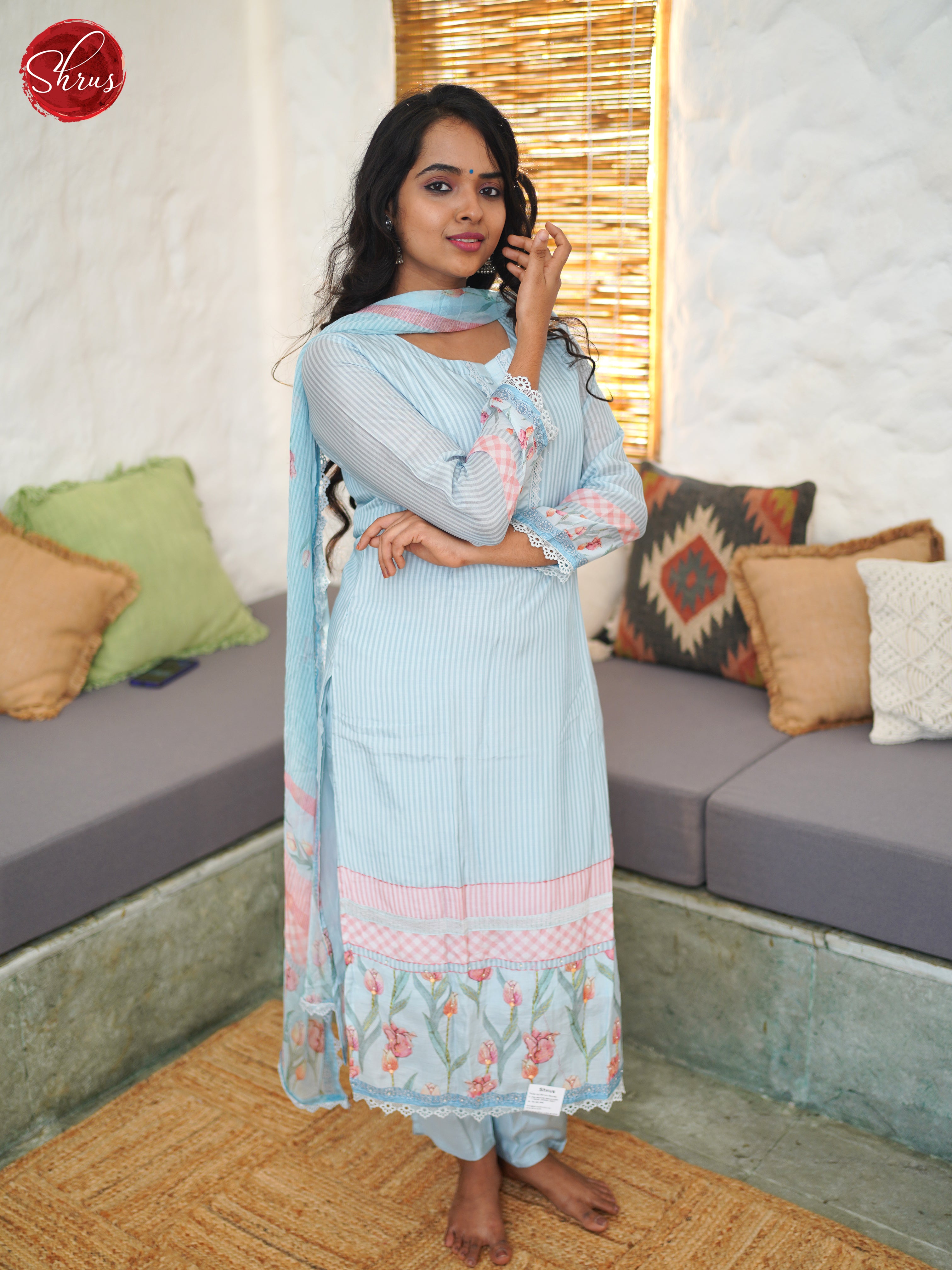 Blue -3pc printed Readymade Salwar - Shop on ShrusEternity.com