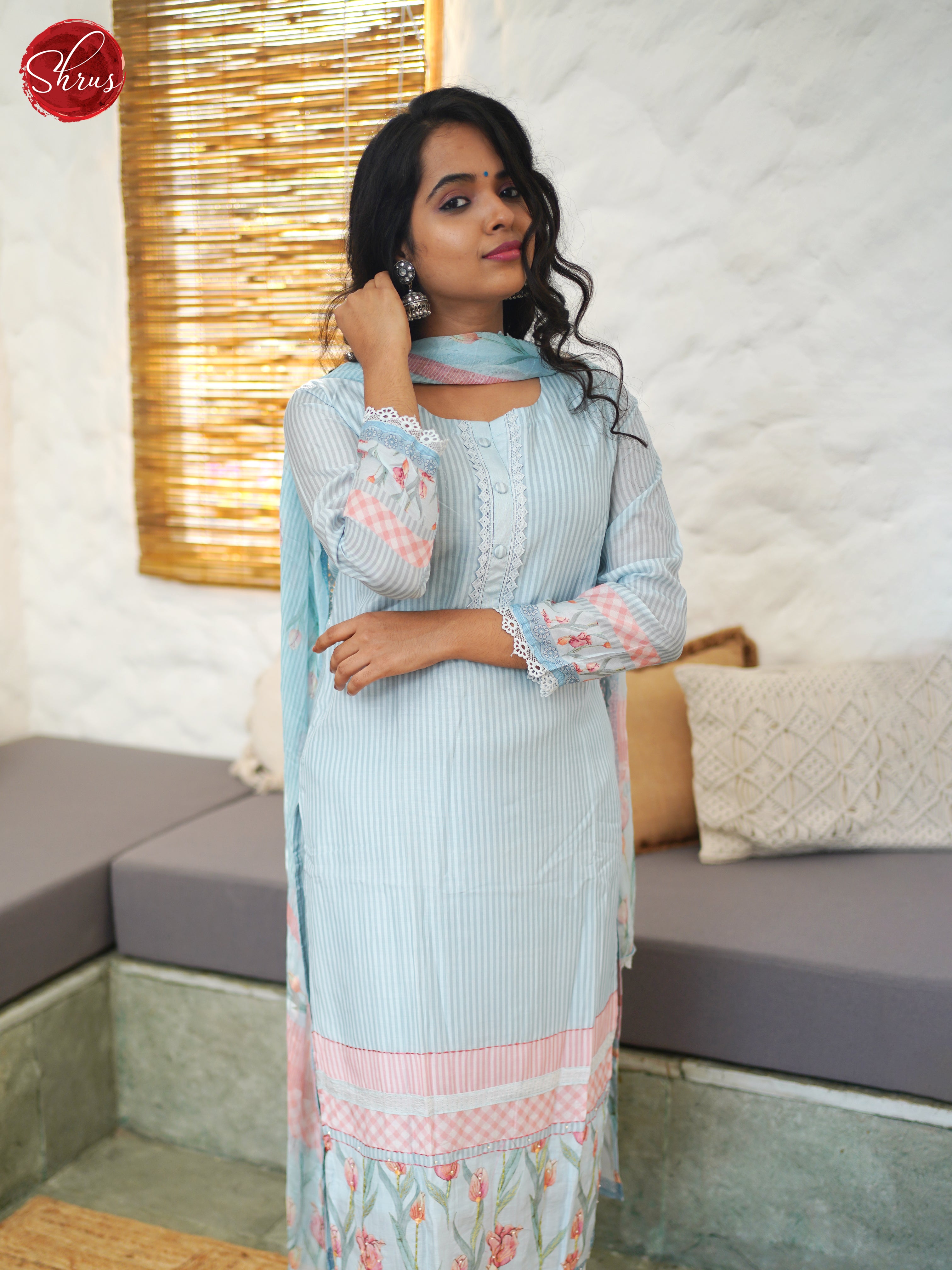 Blue -3pc printed Readymade Salwar - Shop on ShrusEternity.com