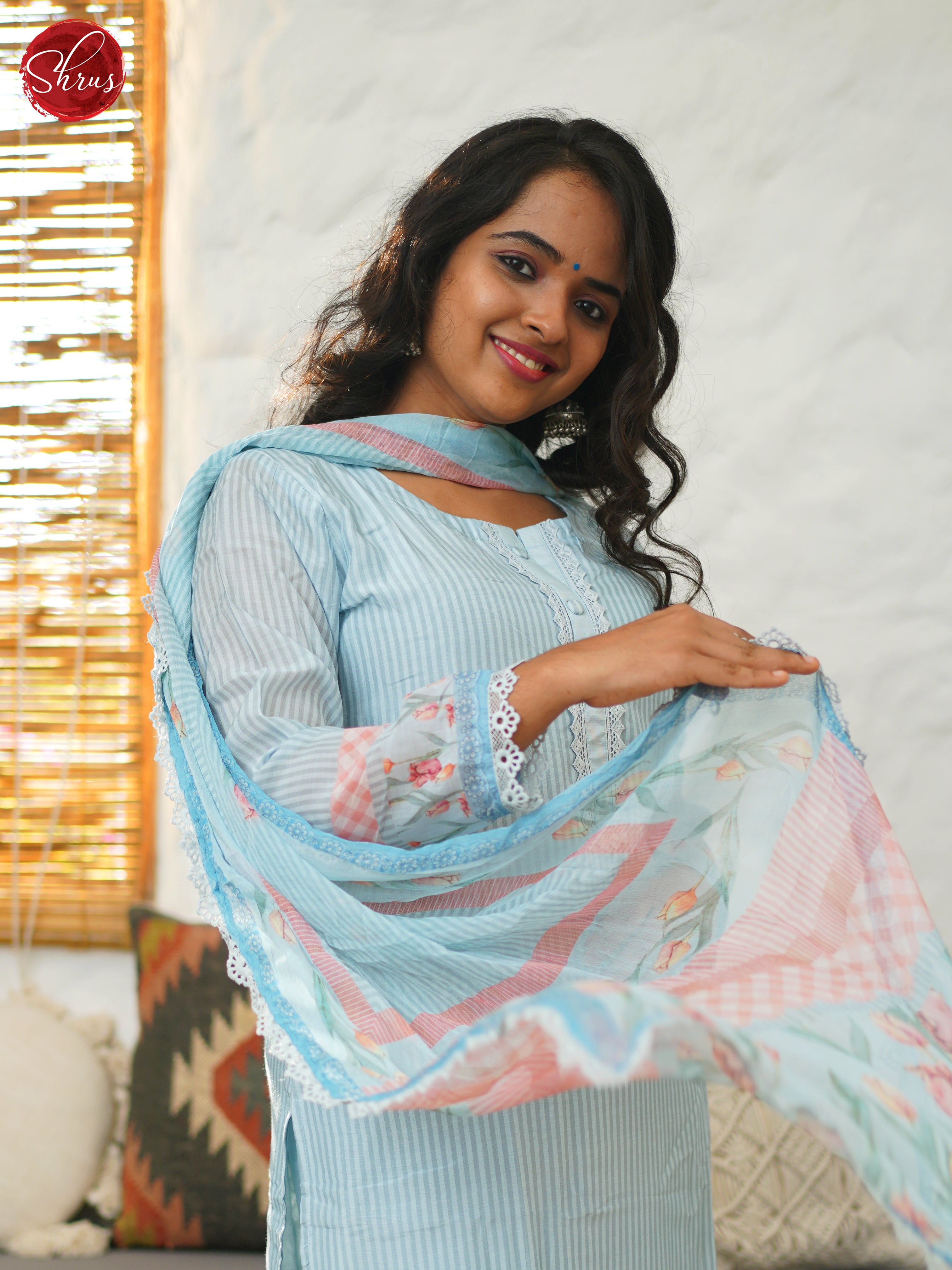 Blue -3pc printed Readymade Salwar - Shop on ShrusEternity.com