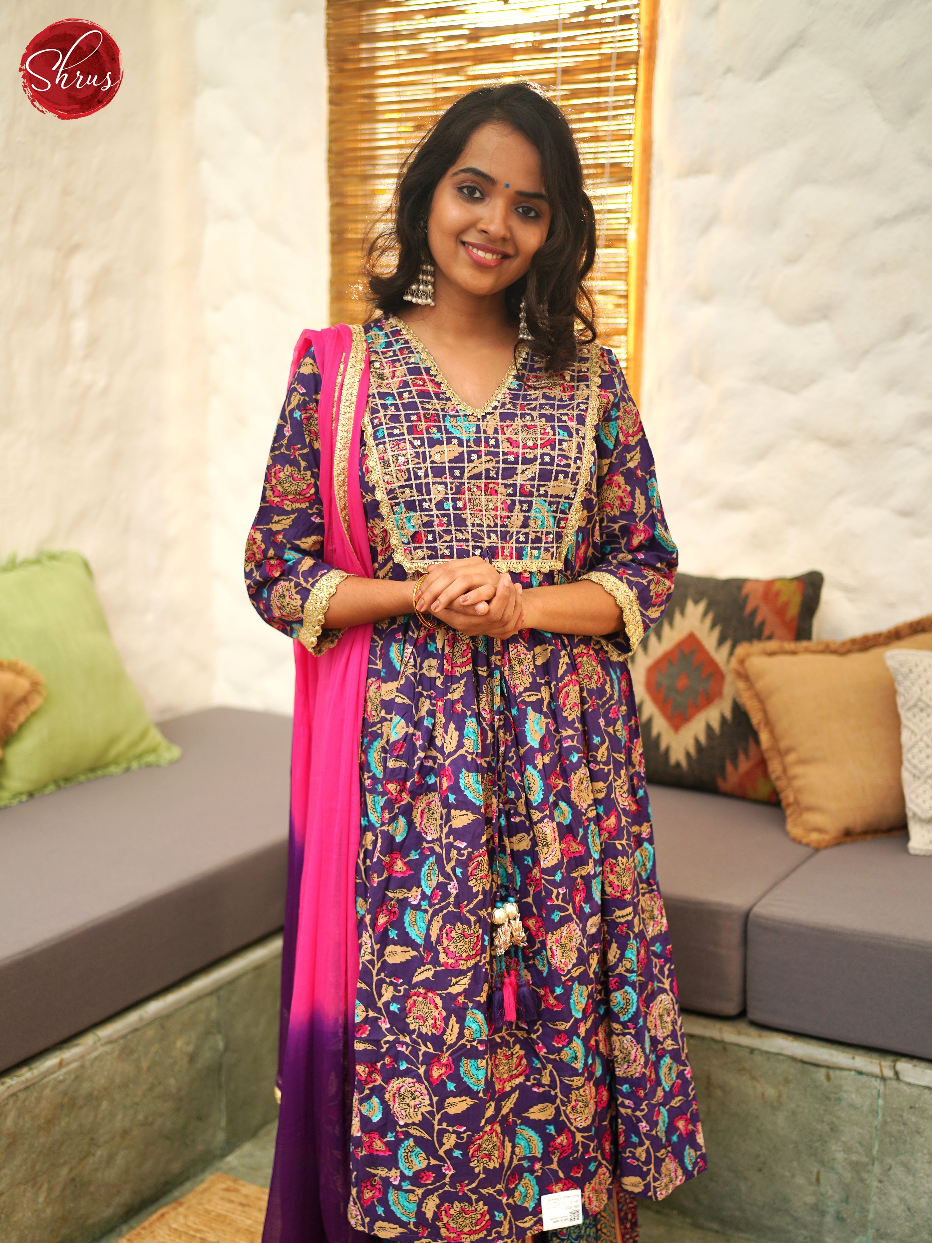 Blue -anarkali printed 3pc Readymade Salwar Suits - Shop on ShrusEternity.com