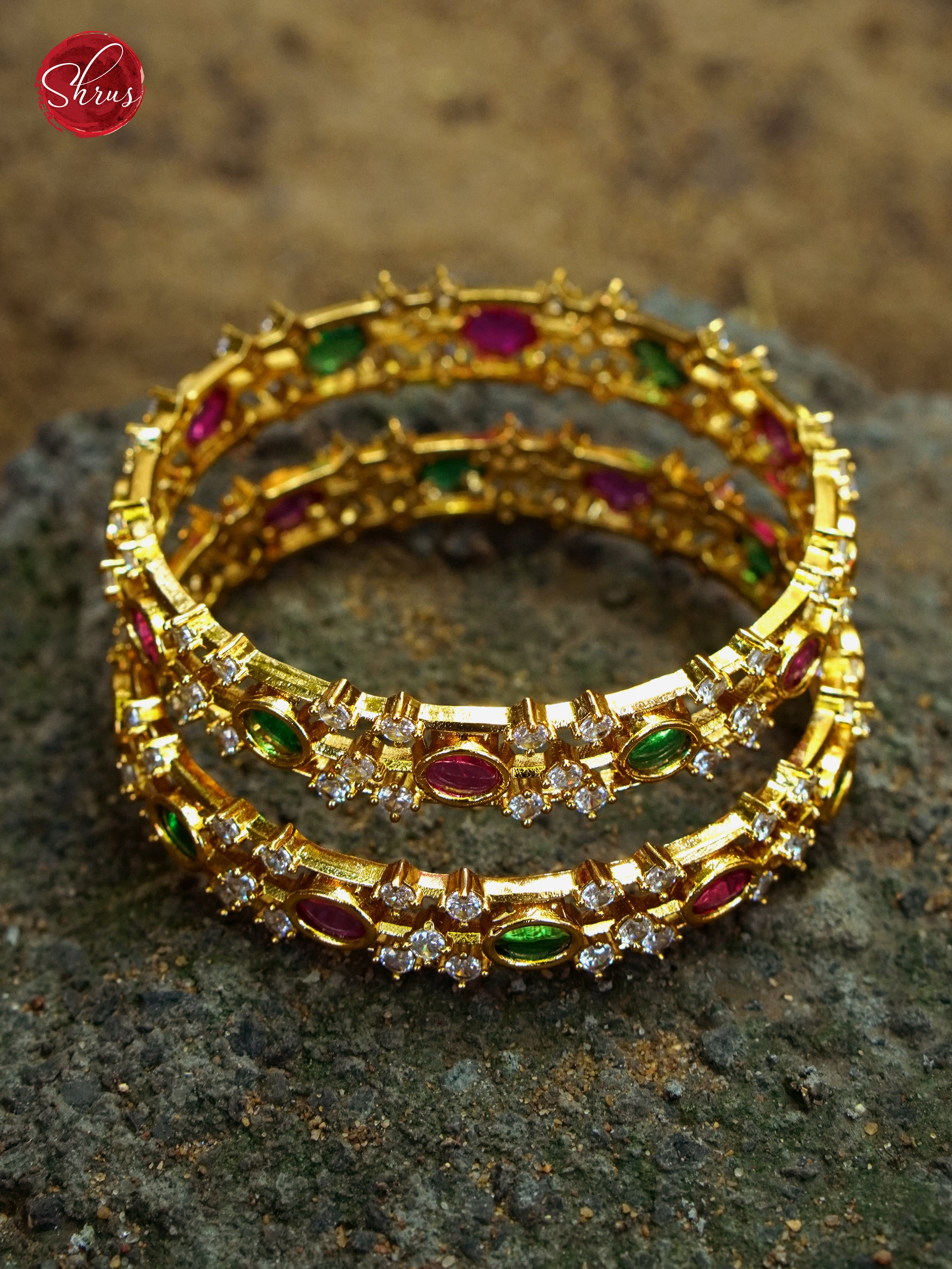 White, Red, Green Stone Bangles- Accessories