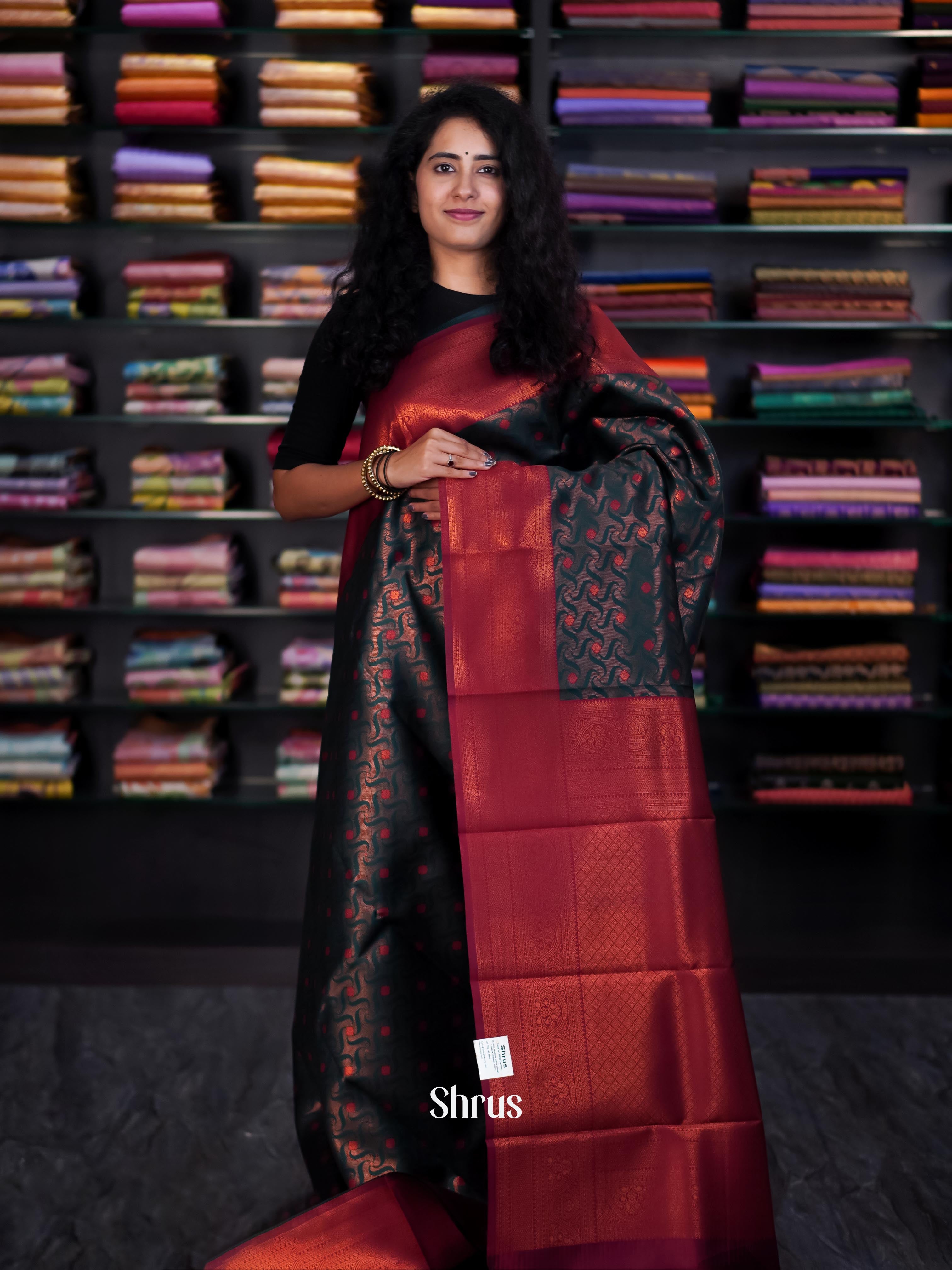 Green & Maroon - Semi Arani Silk Saree - Shop on ShrusEternity.com