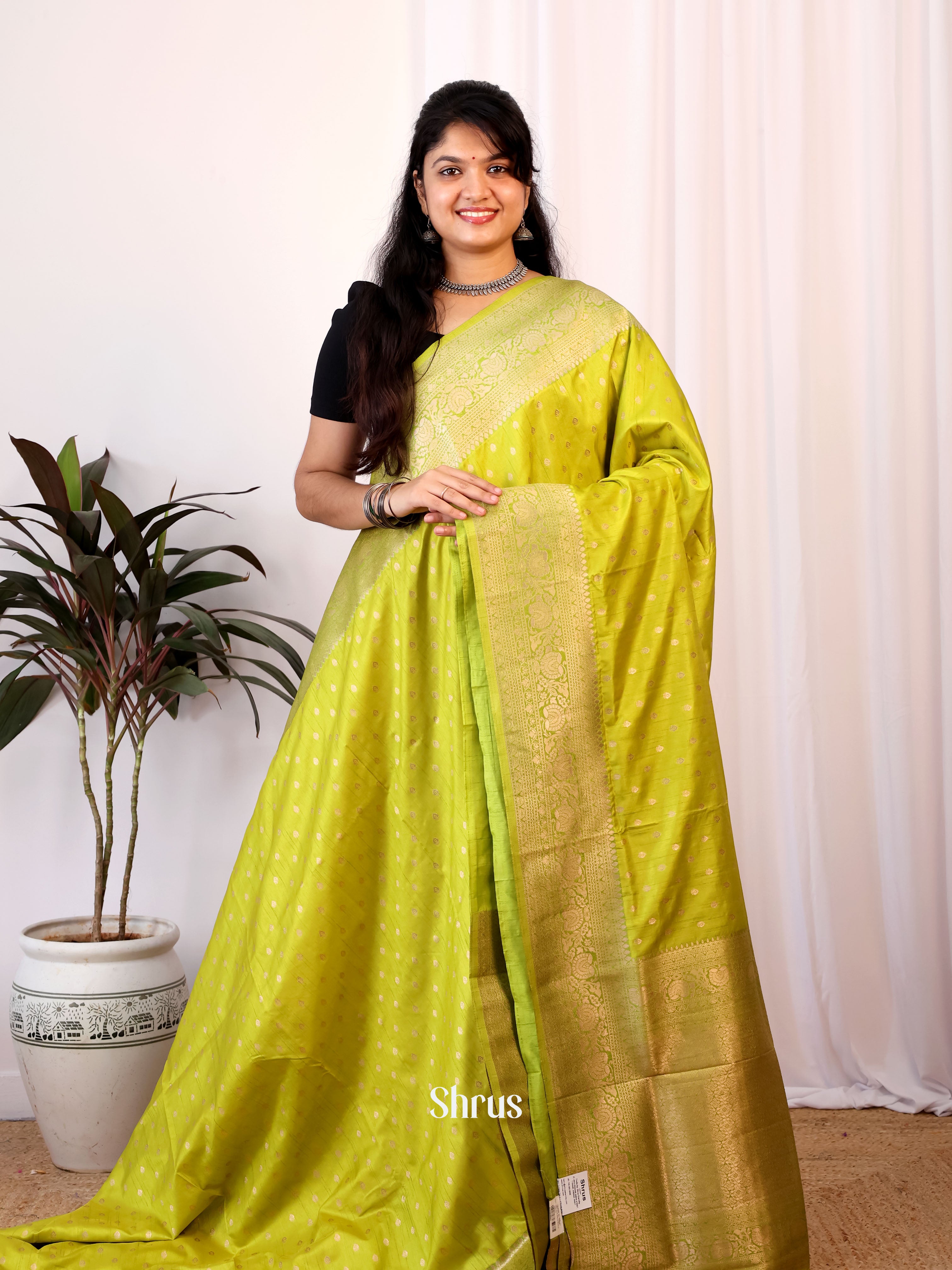Green- Semi Banarasi Saree - Shop on Shrus.com