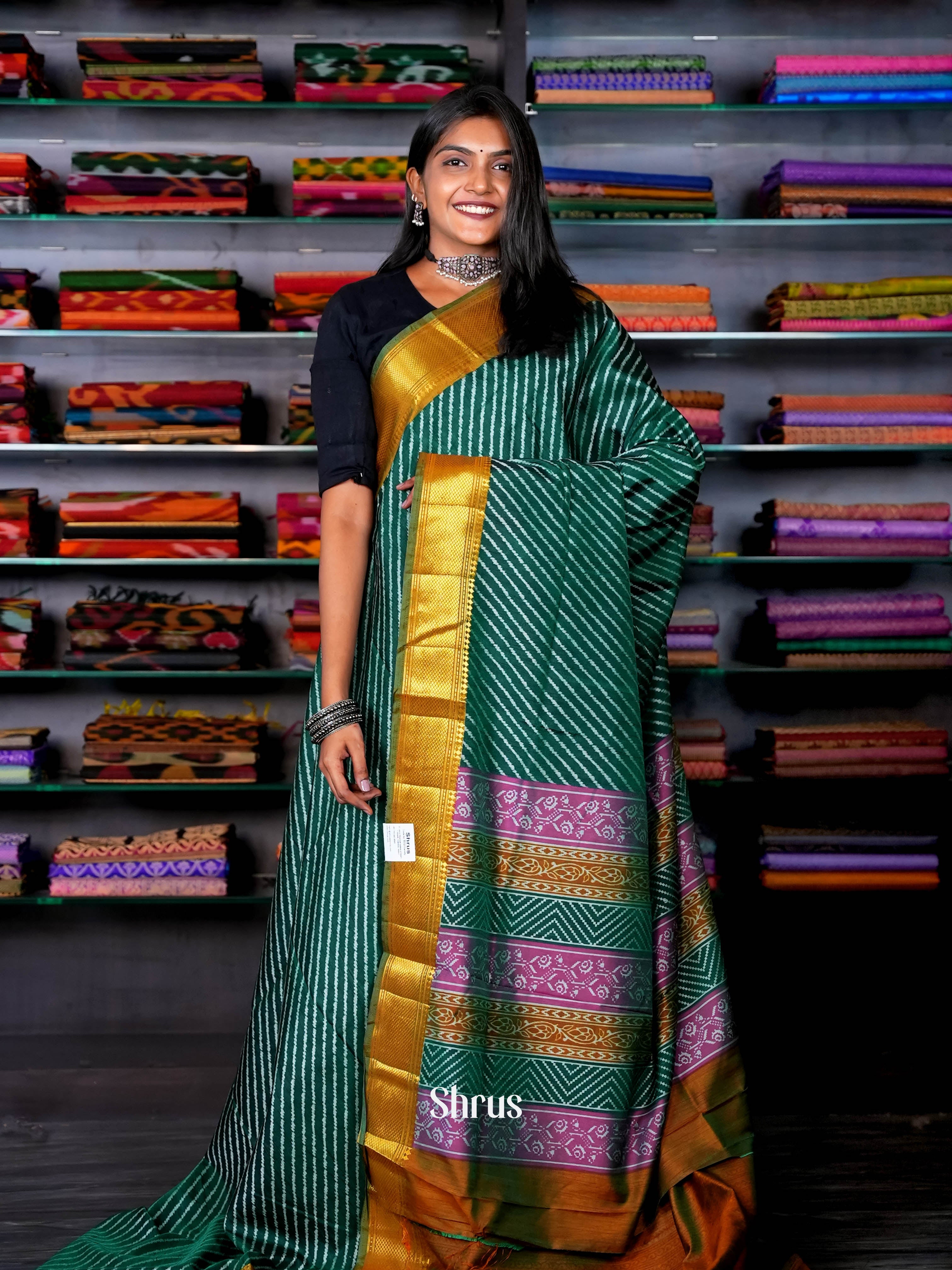 Green & Gold - Semi Patola Saree - Shop on ShrusEternity.com