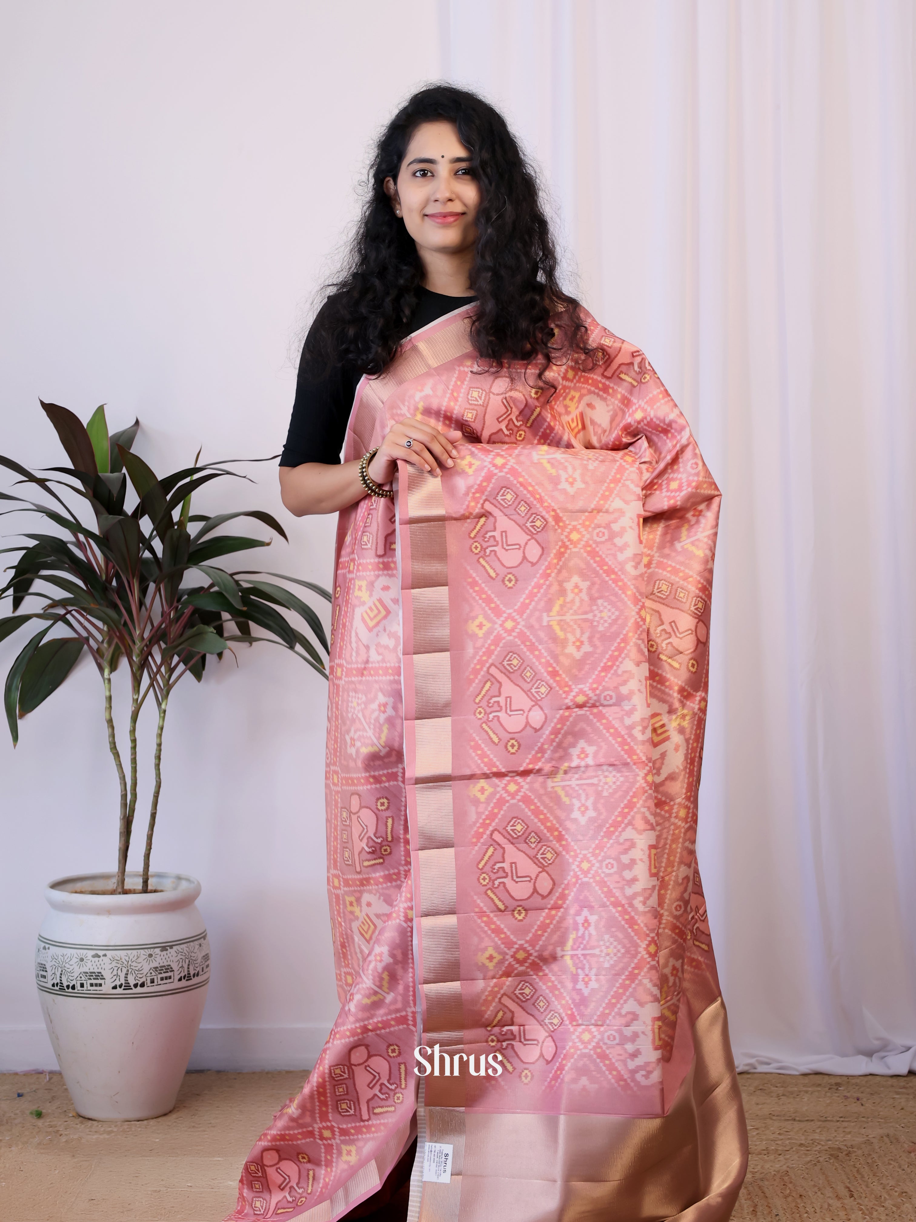 Pink - Semi Patola Saree - Shop on Shrus.com