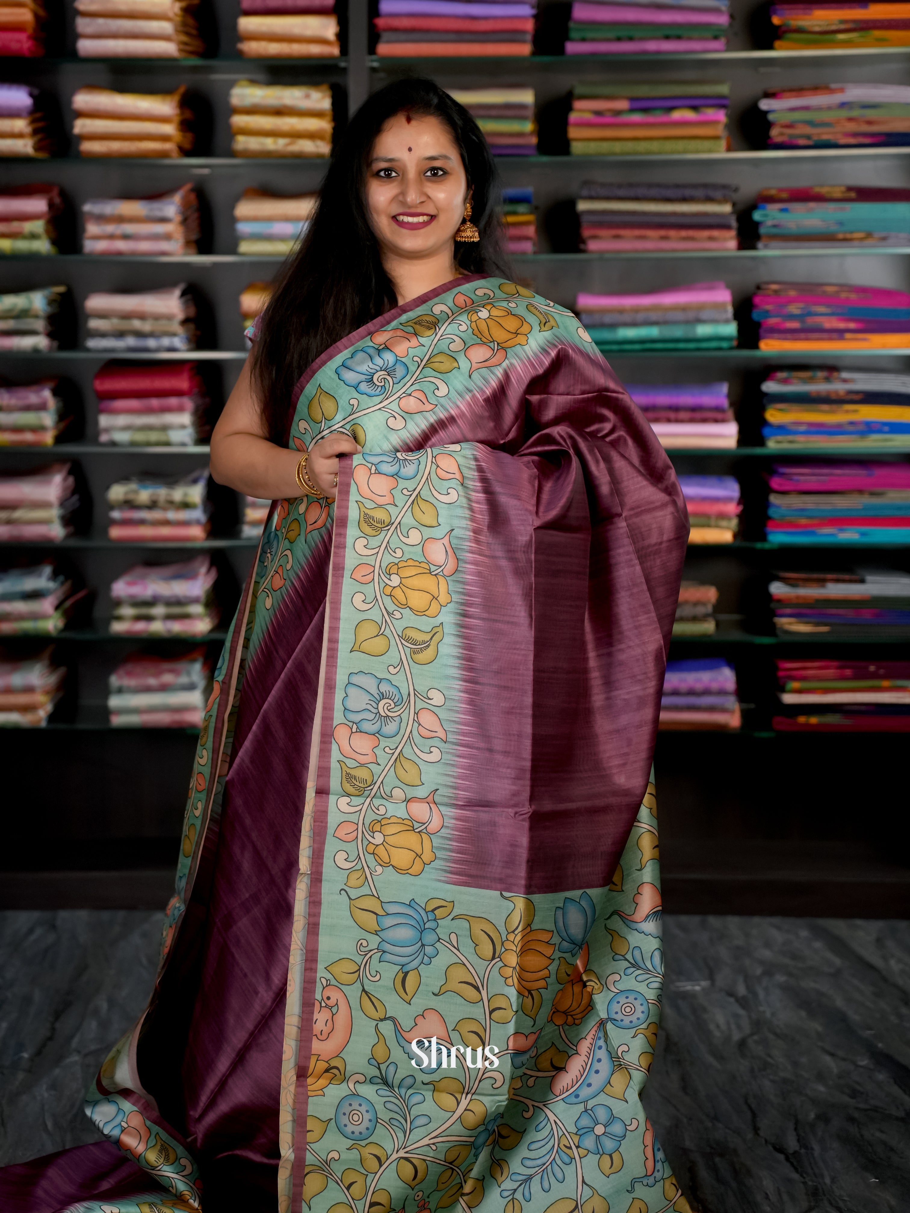 Wine & Green - Champa semi tussar - Shop on Shrus.com