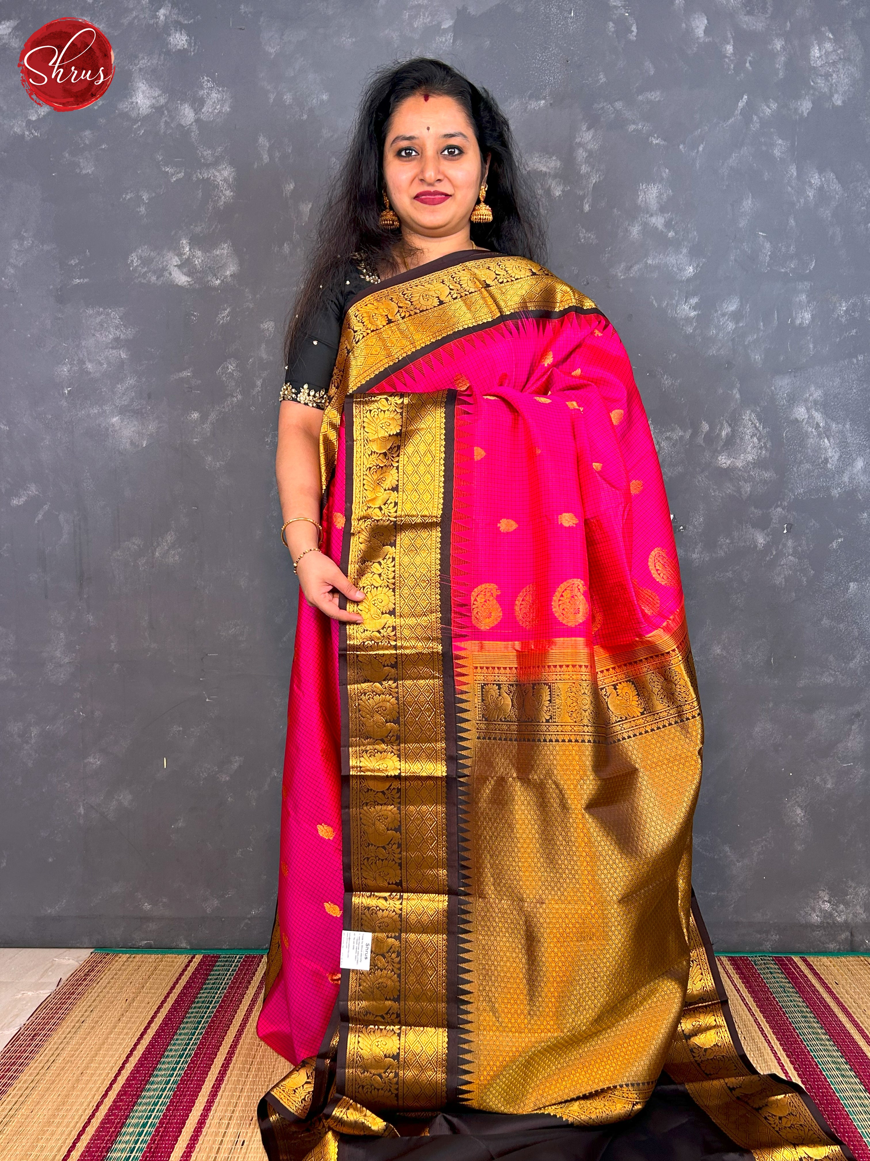 Pink And Brown-Gadwal Silk Saree - Shop on ShrusEternity.com