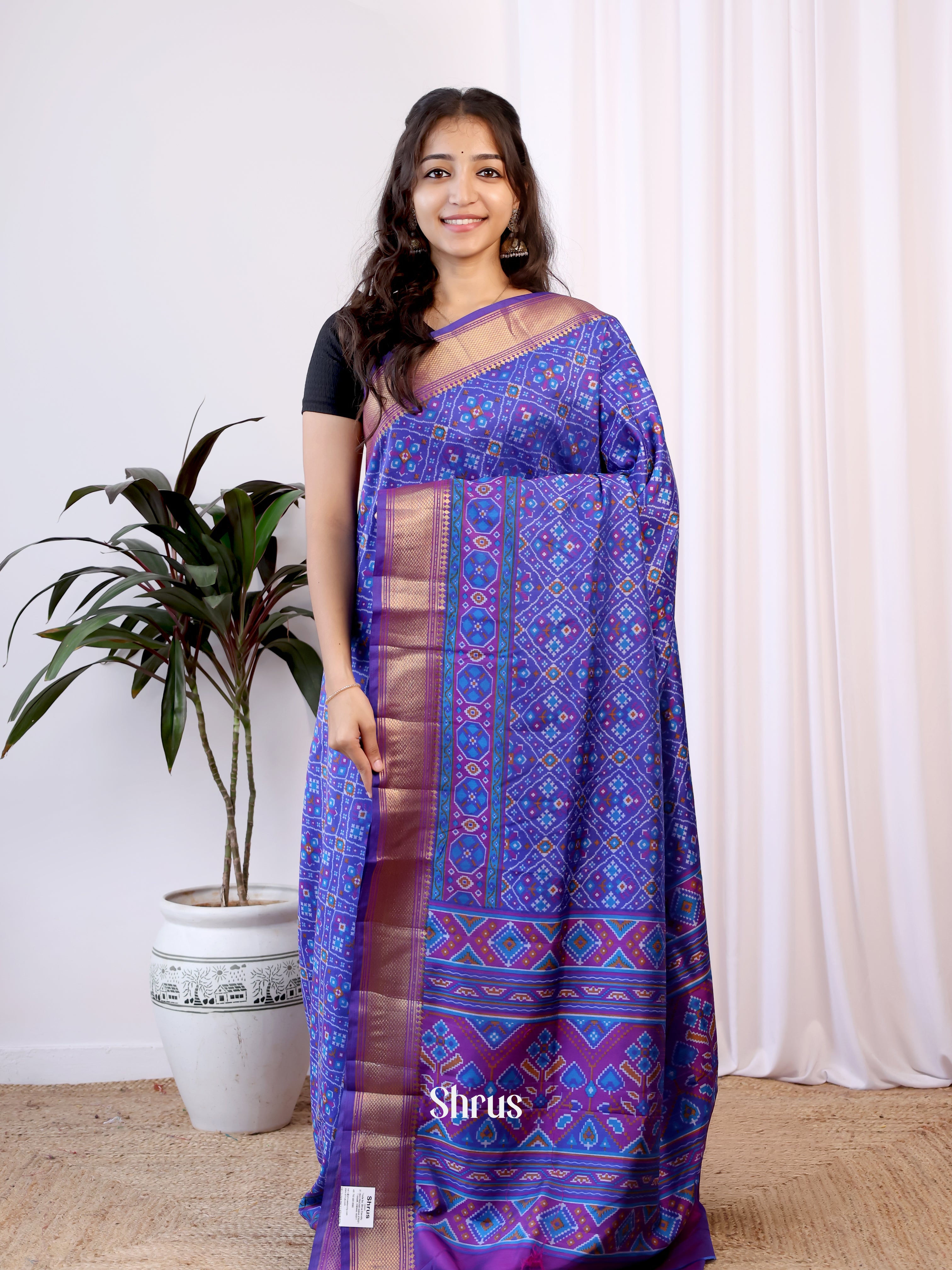 Blue & Purple - Semi Patola Saree - Shop on Shrus.com